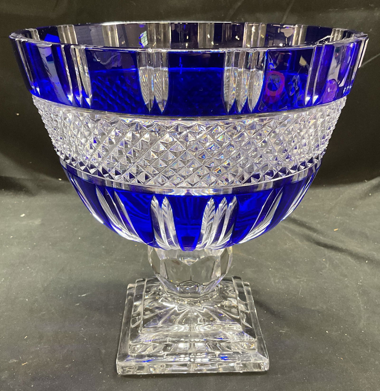 Cobalt Blue to Clear Cut Crystal Pedestal Bowl (1 of 6)
