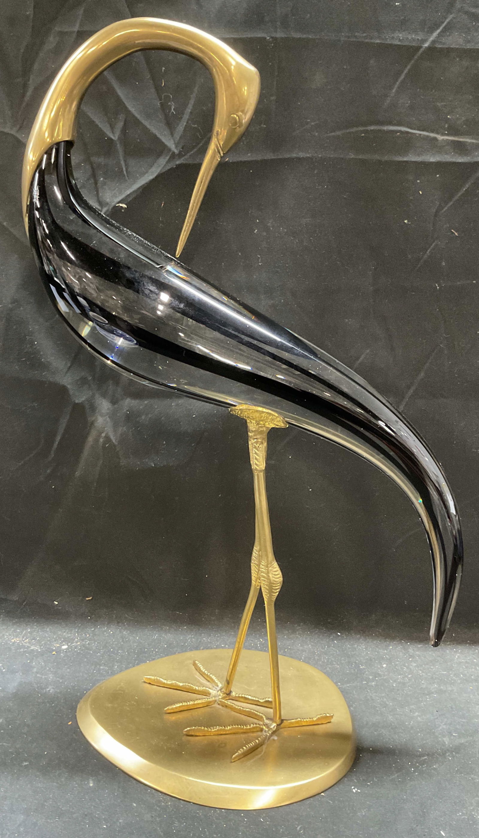 MCM Murano Art Glass Brass Heron Sculpture 20 In (1 of 8)