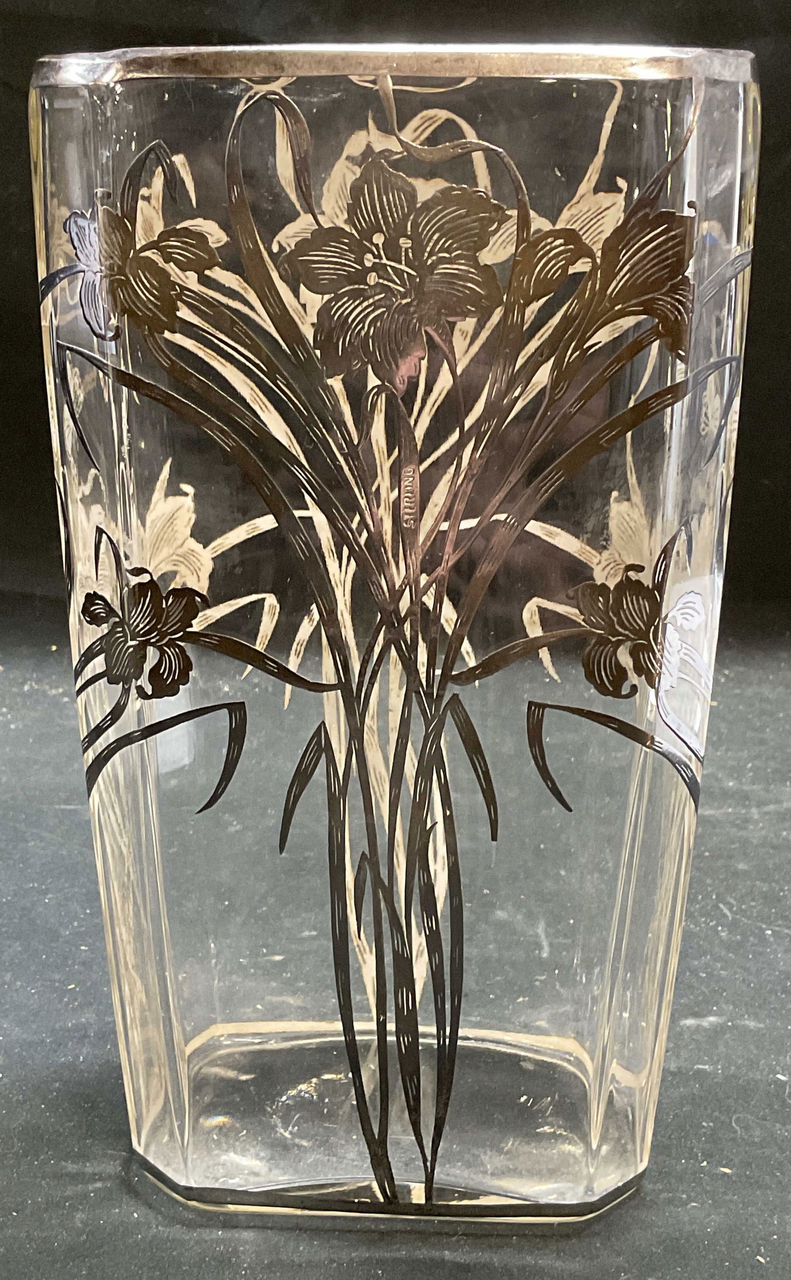 Antique Sterling Overlay Glass Art Nouveau Vase (1 of 7)