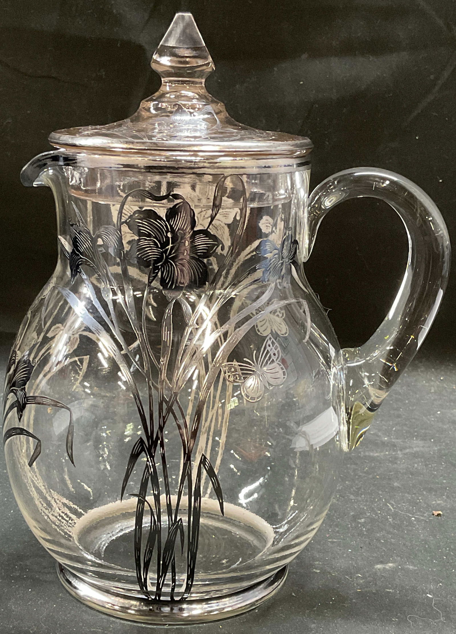 Antique Sterling Overlay Glass Art Nouveau Pitcher (1 of 8)