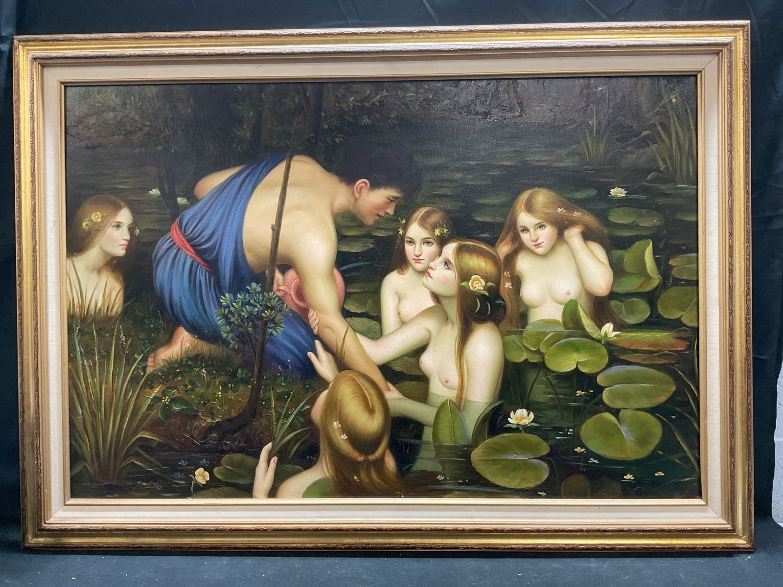 After Waterhouse Hylas & Nymphs Oil Painting 42in (1 of 6)