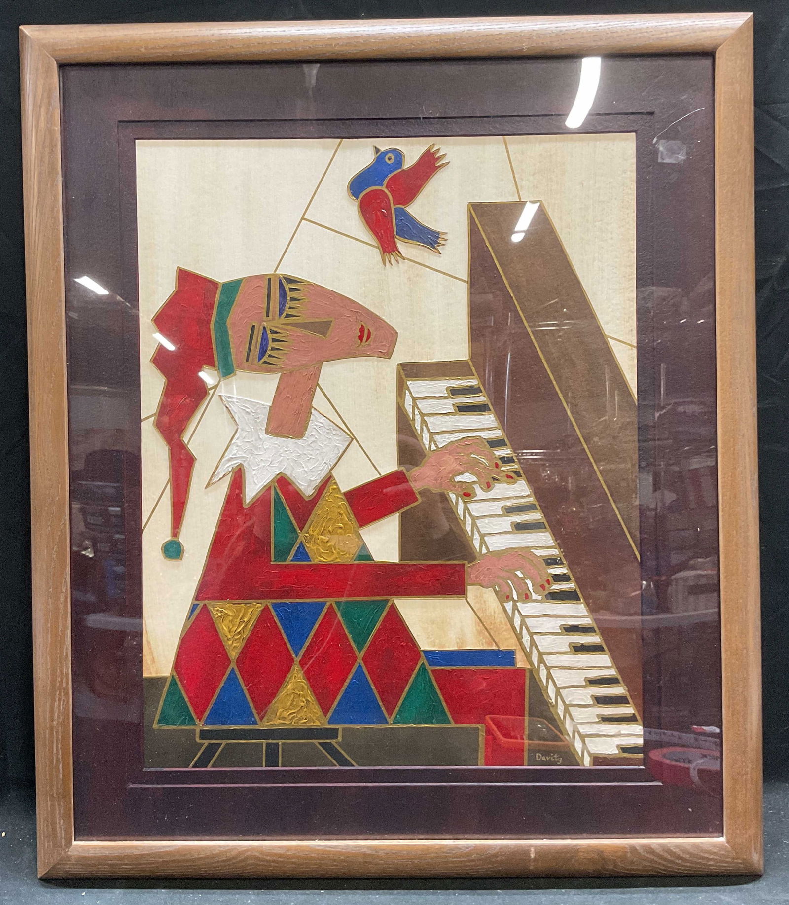 Signed Joel Davitz Harlequin Piano Painting 26in (1 of 6)