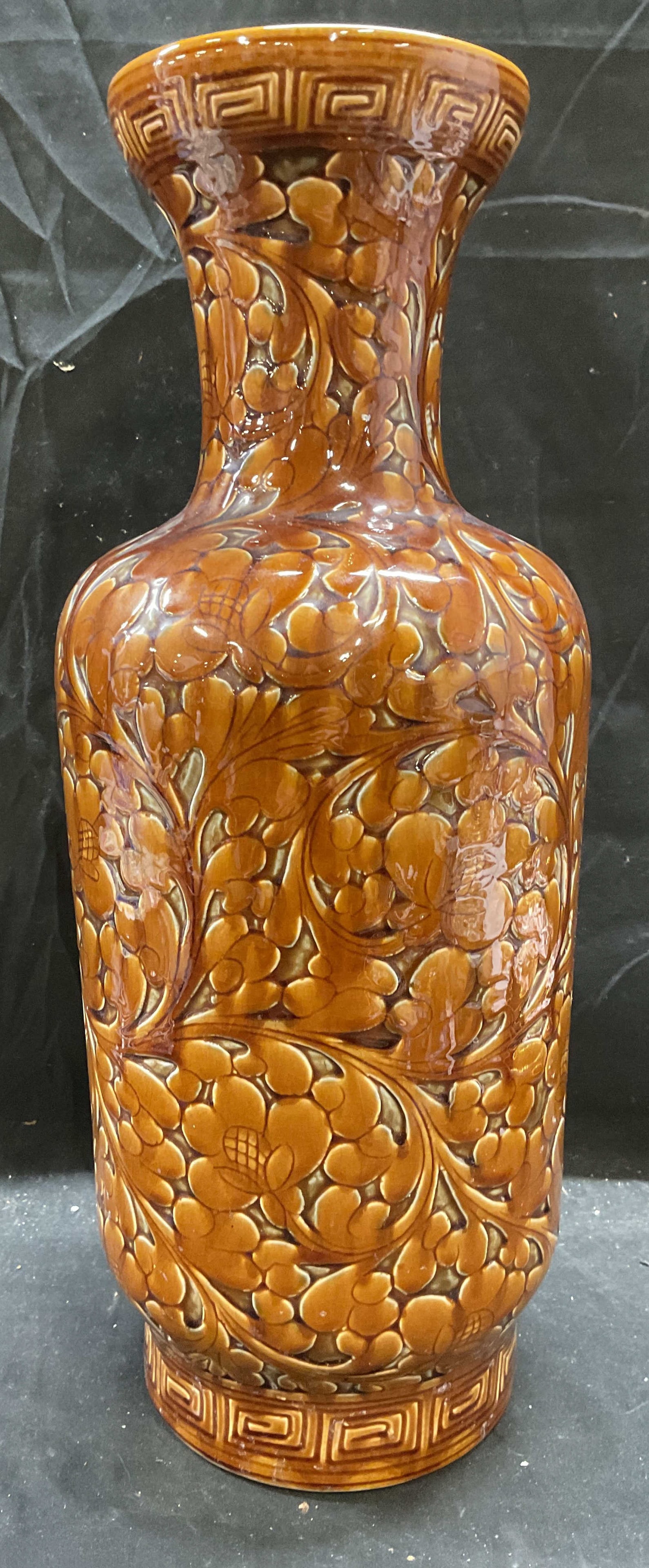 XL Asian Ceramic Floral Vase, 18.5 In Tall (1 of 6)