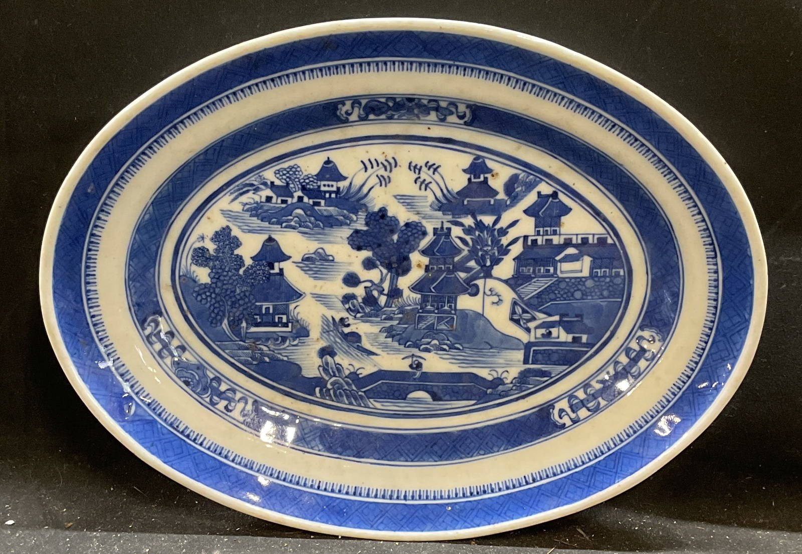 Antique Chinese Canton Blue Porcelain Platter