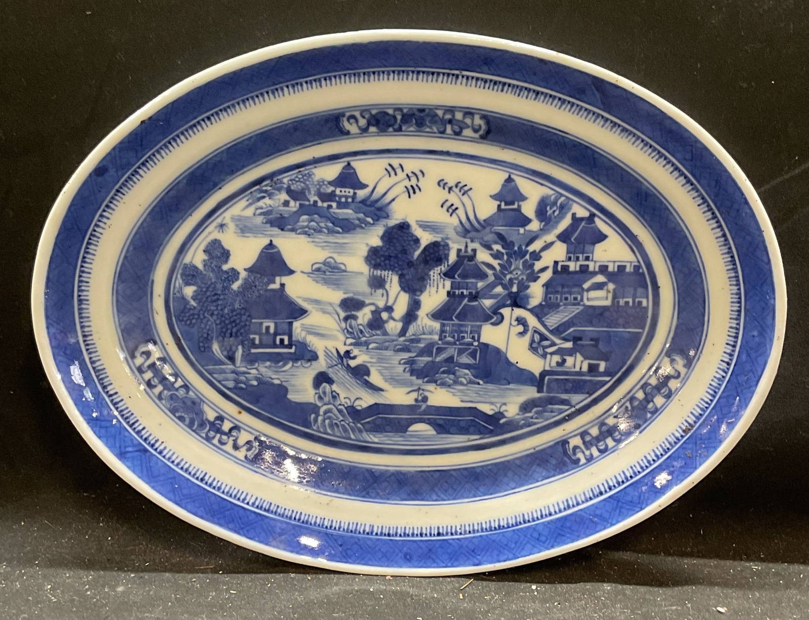 Antique Chinese Canton Blue Porcelain Platter