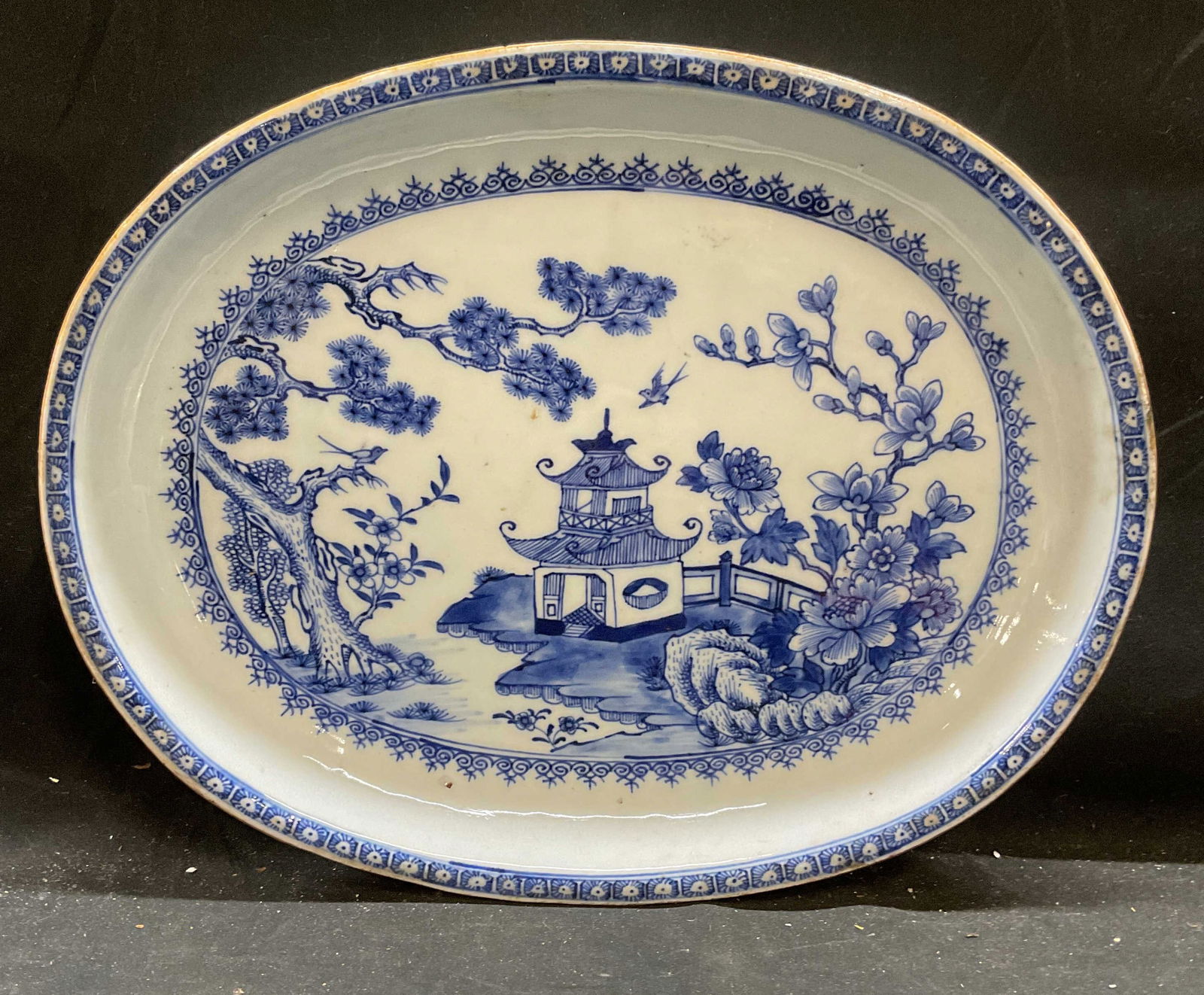 Antique Chinese Canton Blue Porcelain Serving Dish (1 of 6)
