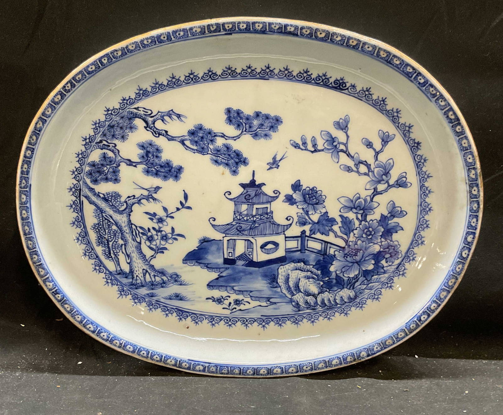Antique Chinese Canton Blue Porcelain Serving Dish