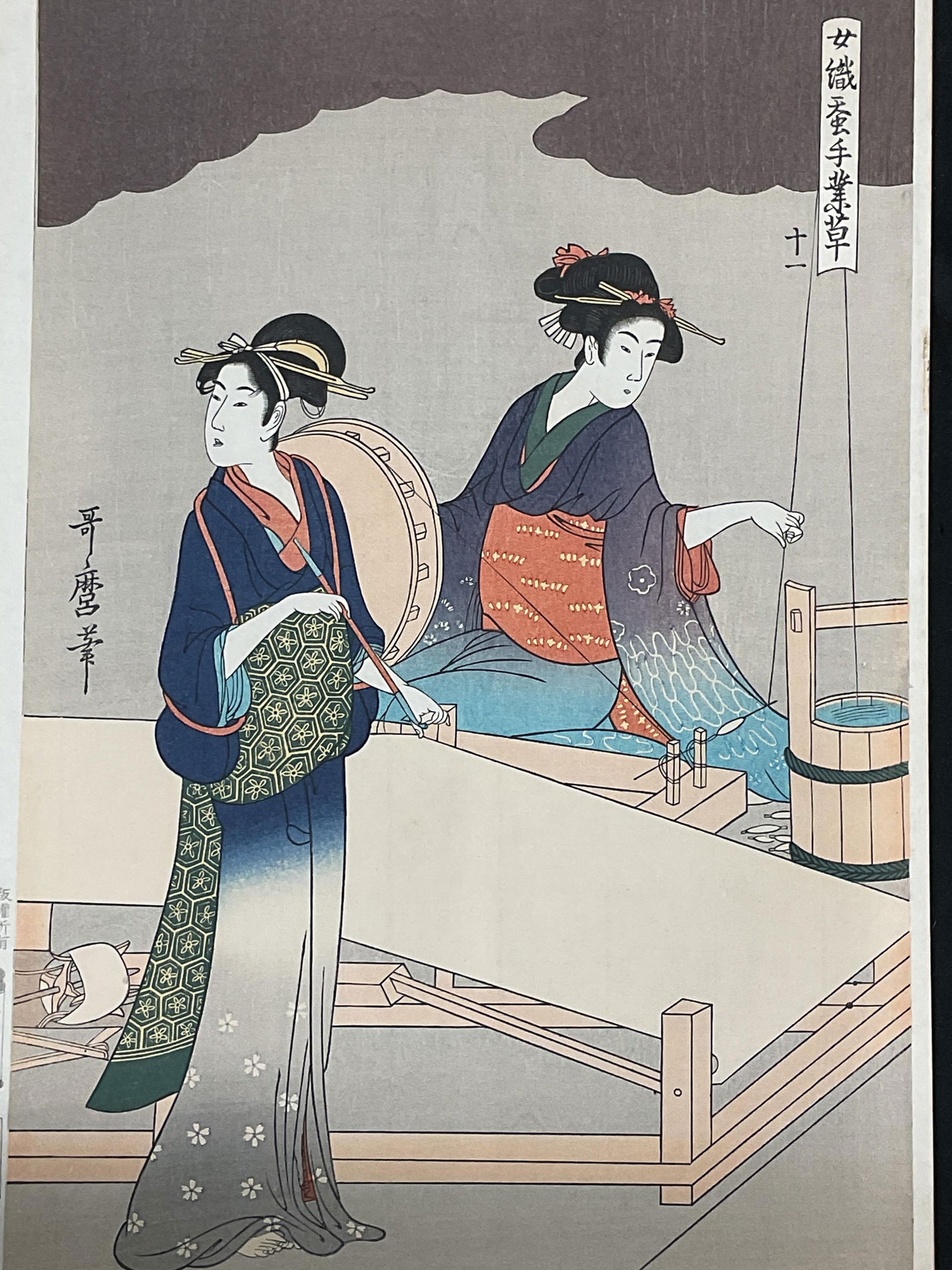 Framed Sgn Silk Spinners Woodblock Print (1 of 8)