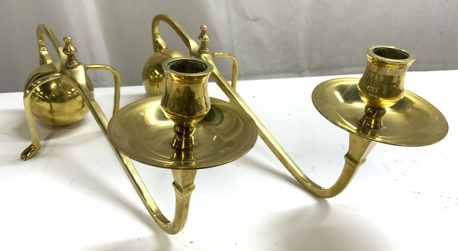 Attr WAS BENSON Pr Brs Cantilever Cndlstcks w Ft (1 of 9)