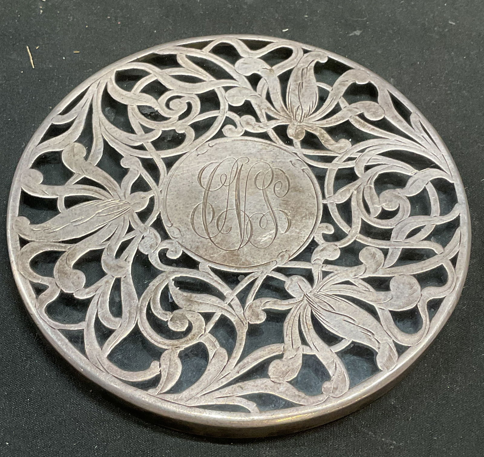 Vintage Sterling Silver Glass Overlay Trivet (1 of 7)