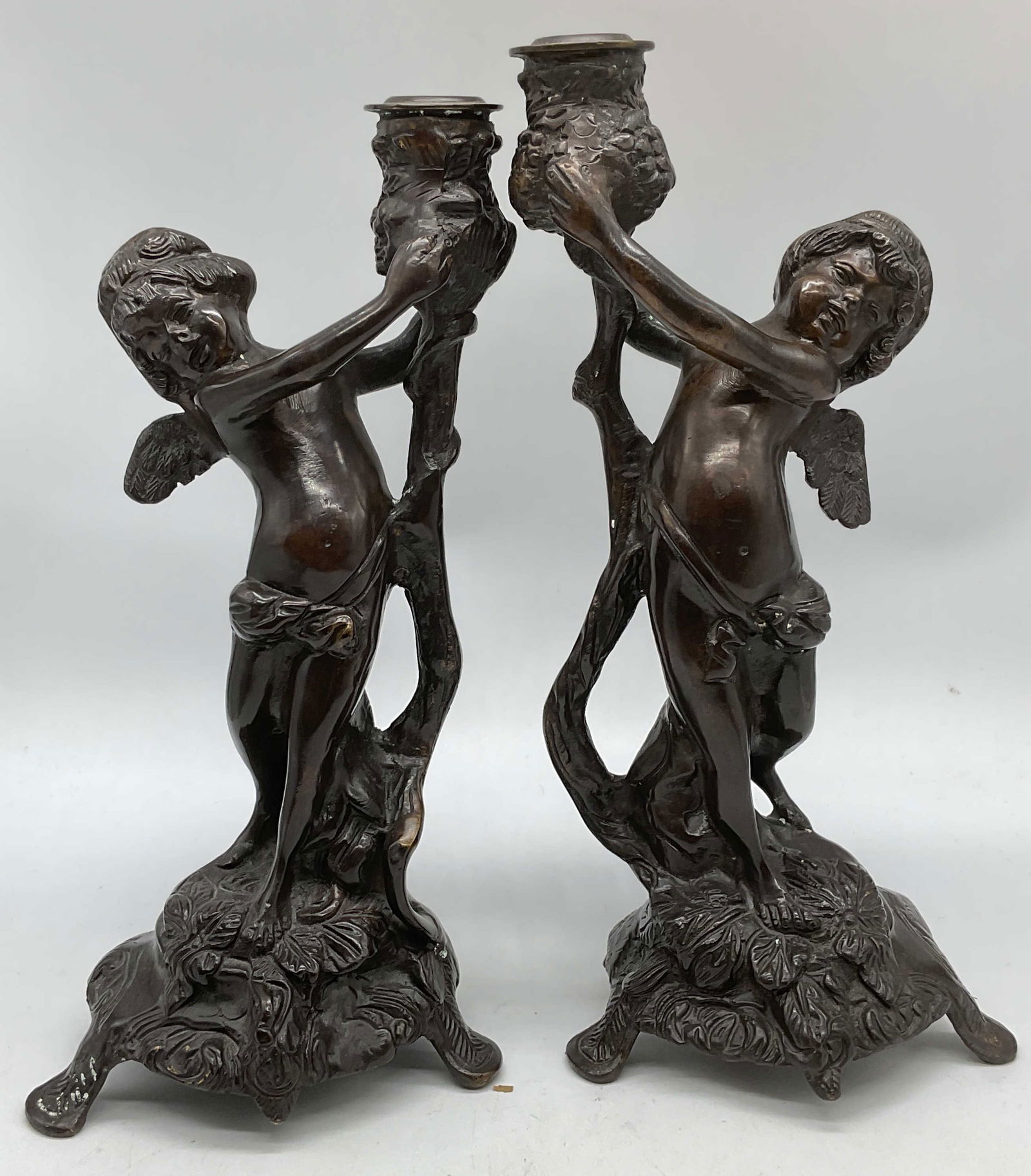 Near Pair Cast Bronze Cherub Candle Holders (1 of 6)