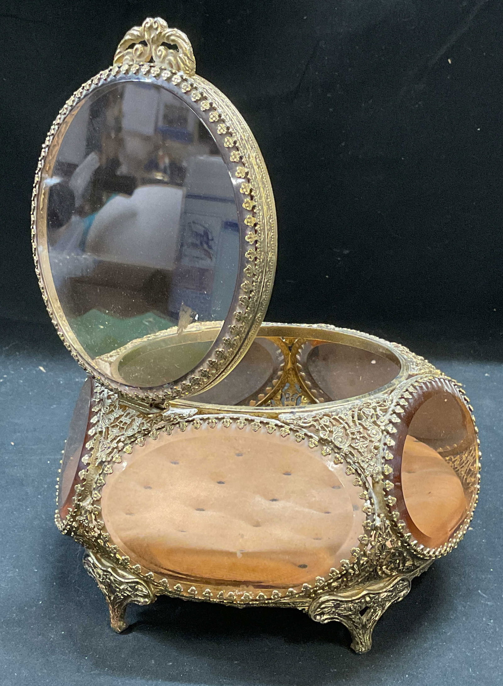 Vintage Gilt Ormolu Glass Casket Jewelry Box (1 of 6)