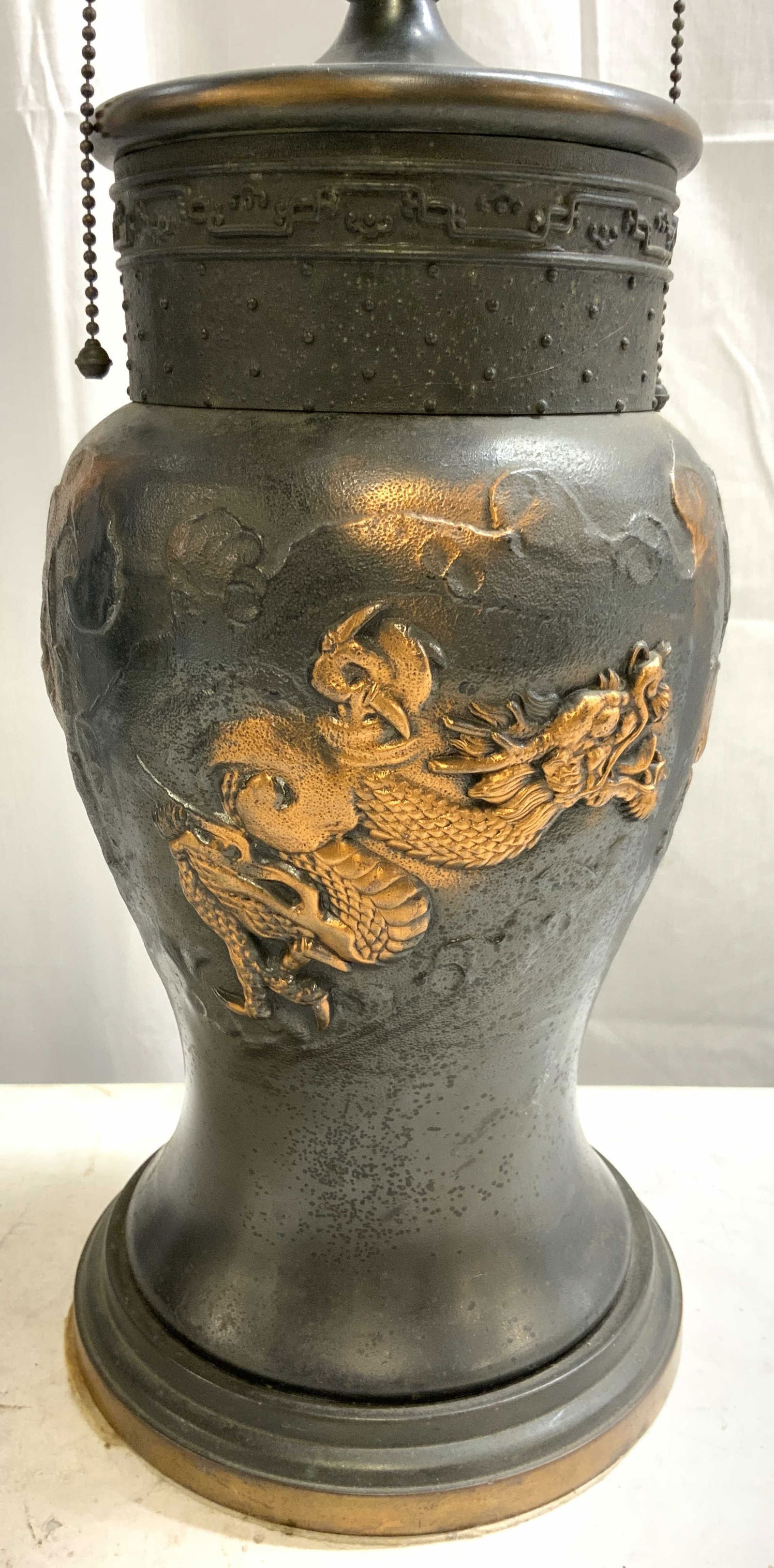 Vintage Asian Gilt Metal Dragon Table Lamp (1 of 9)