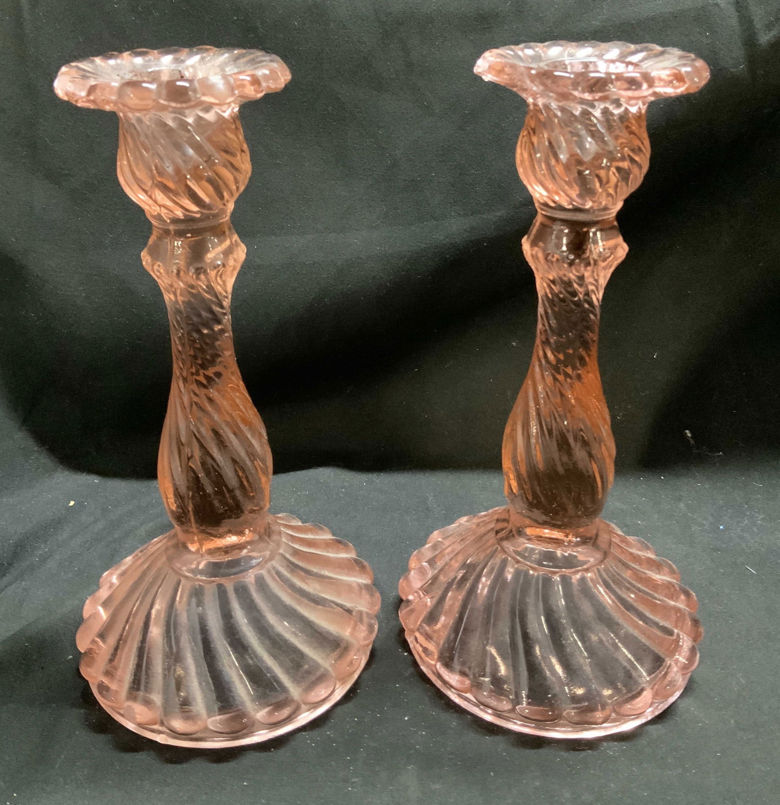 Vtg Pair Pink Depression Glass Candlestick Holders (1 of 7)
