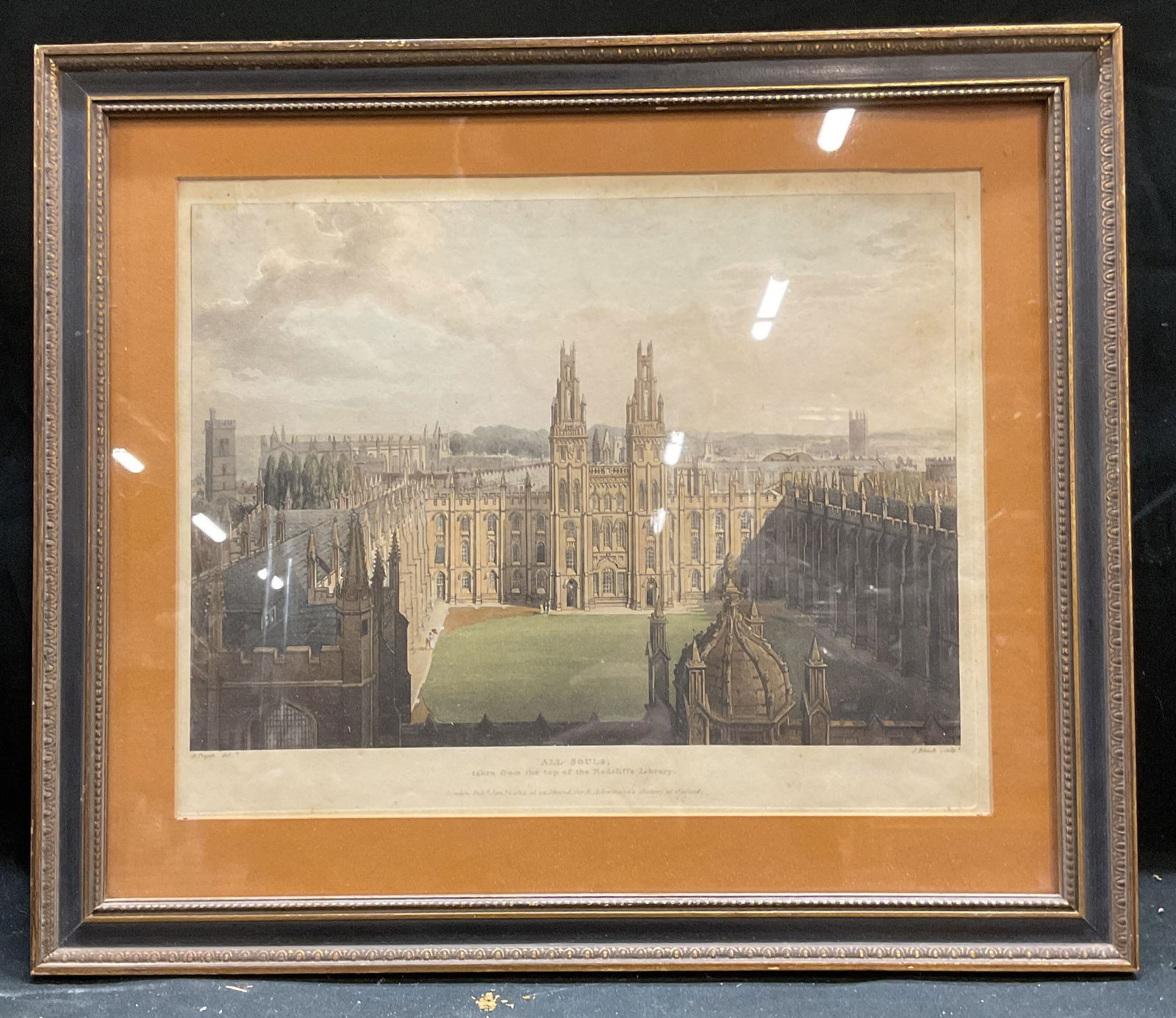 Antq Framed All Souls College Color Engraving (1 of 6)