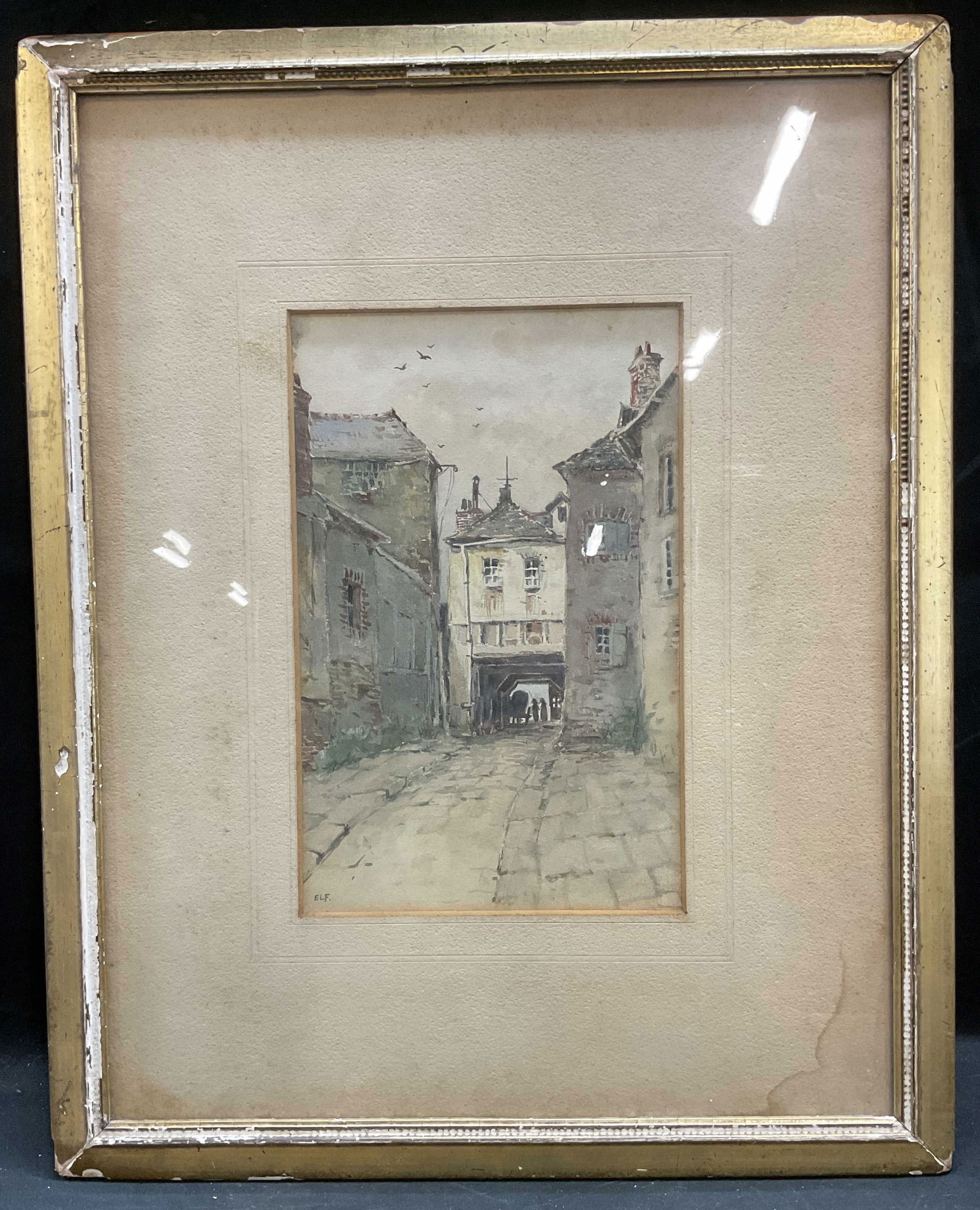 Signed ELF European Street Scene Watercolor (1 of 6)