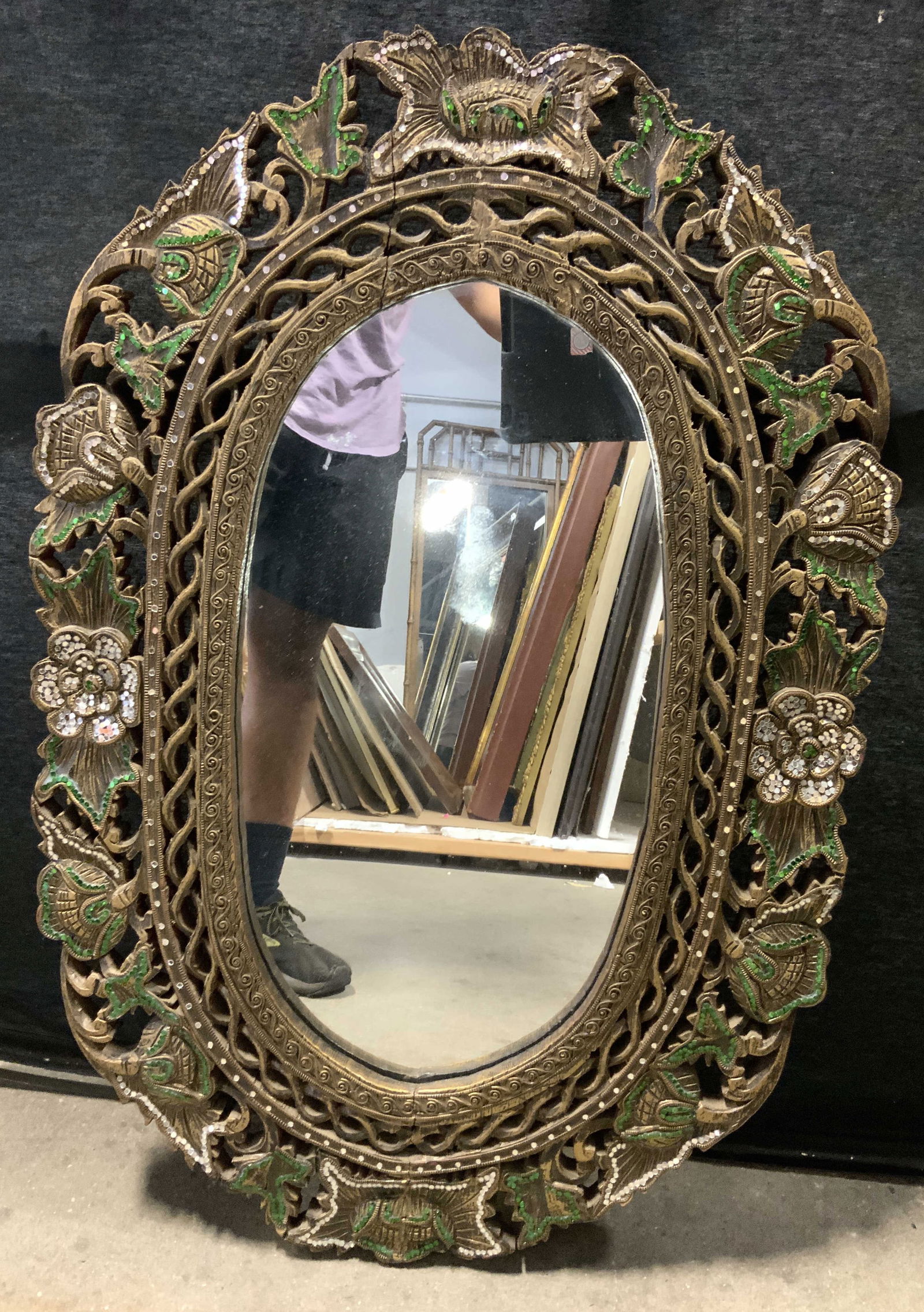 Carved Gilt Wood Wall Mirror W Glass Mosaic (1 of 8)