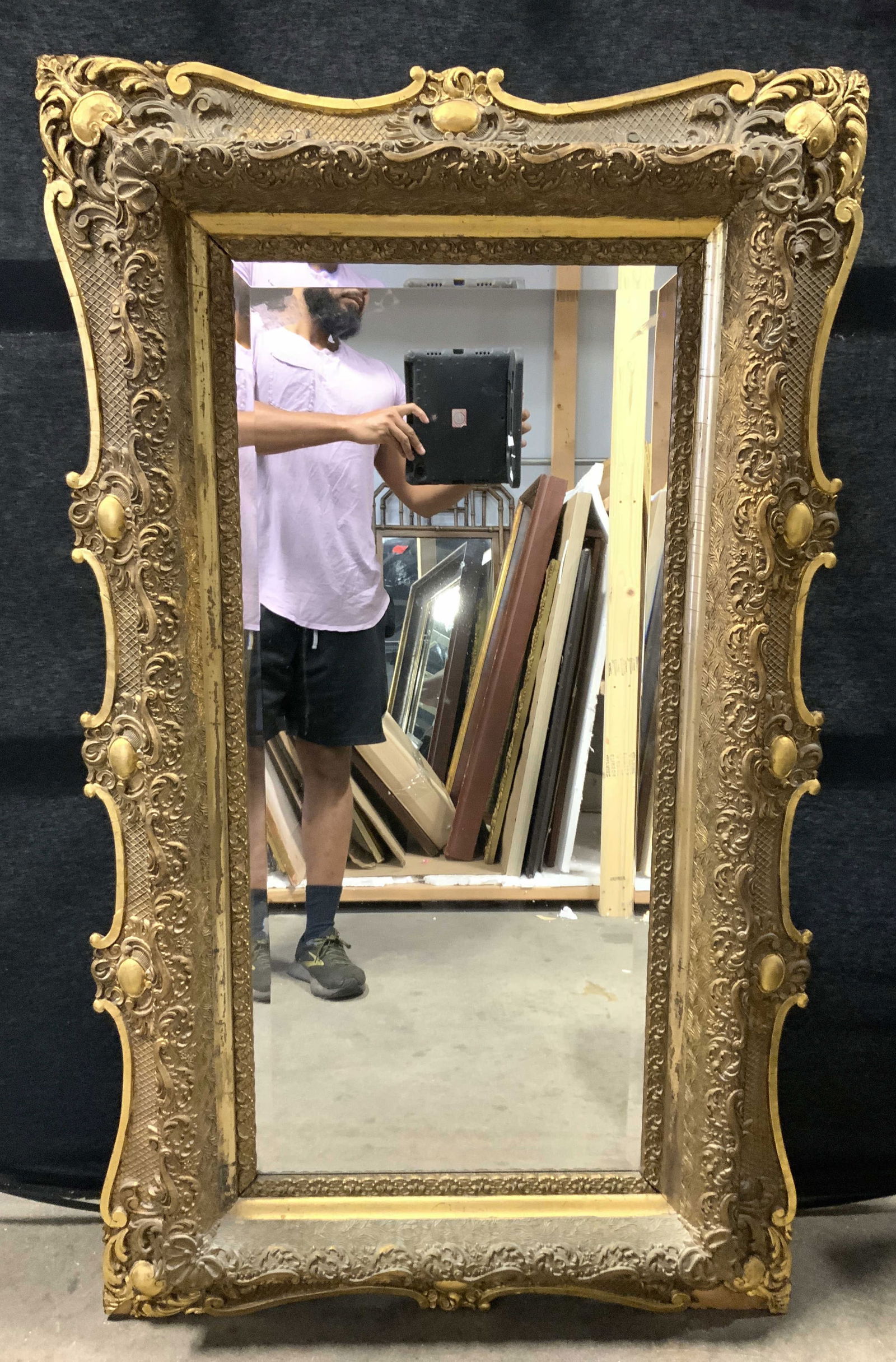 Vtg Vict Bvld Ornate G Wood Frame Wall Mirror (1 of 8)