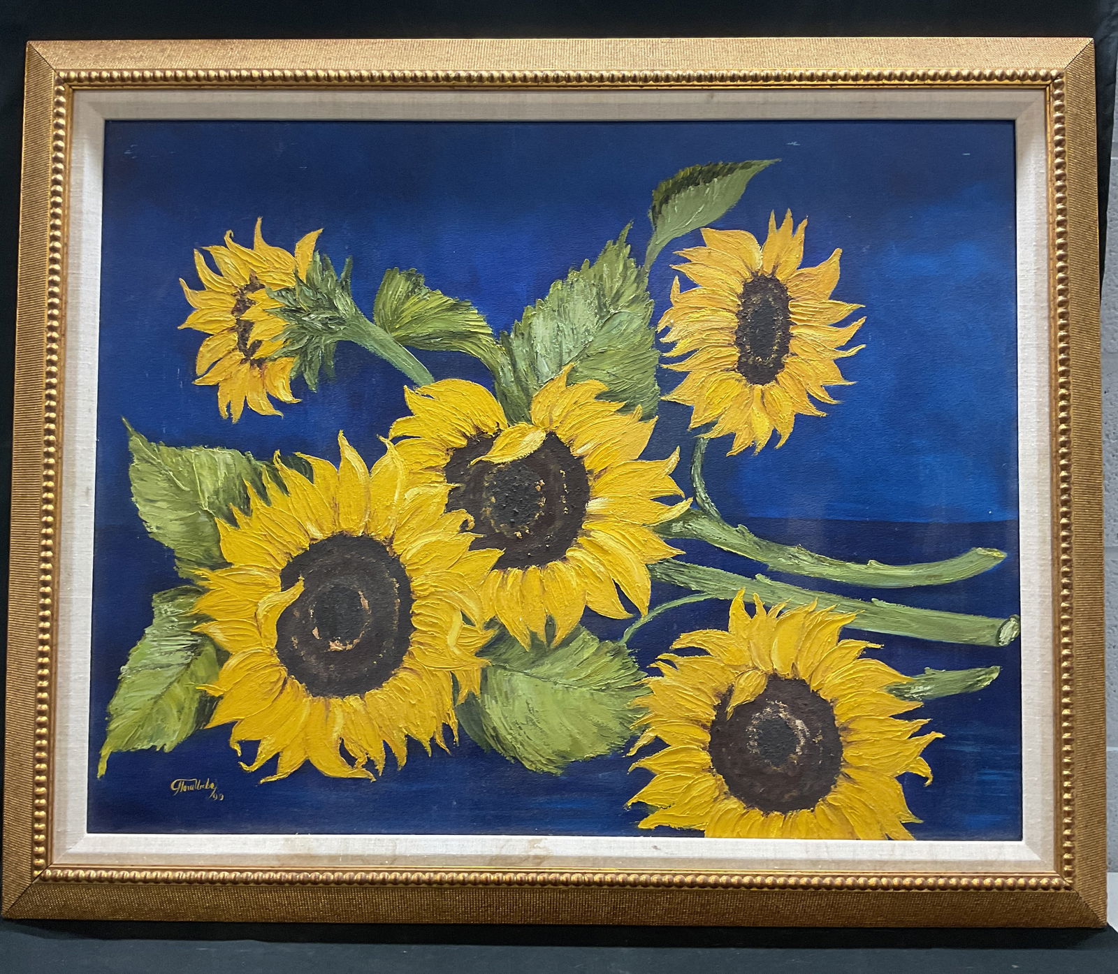 Framed Signed Sunflowers Oil Painting 41 In W (1 of 6)