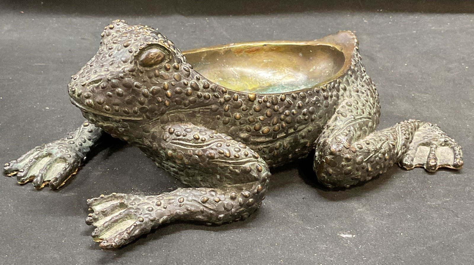 Vtg Brass Verdigris Frog Trinket Soap Dish (1 of 6)