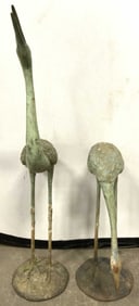 Lot2 Vtg Patina Metal Crane Garden Statuaries 33in