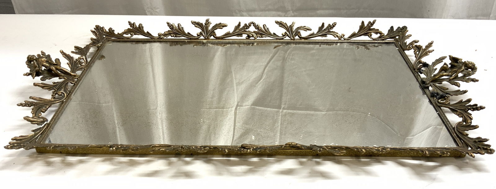 Vntg Brass Frame Mirrored Ormolu Vanity Tray (1 of 8)