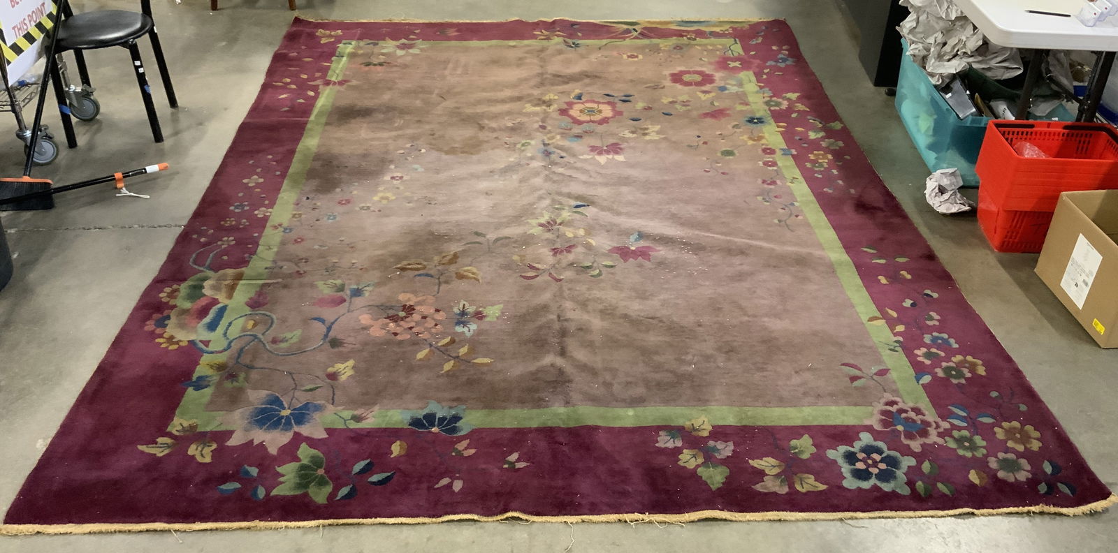 Vtg Handmade Chinese Art Deco Wool Pile Rug (1 of 8)