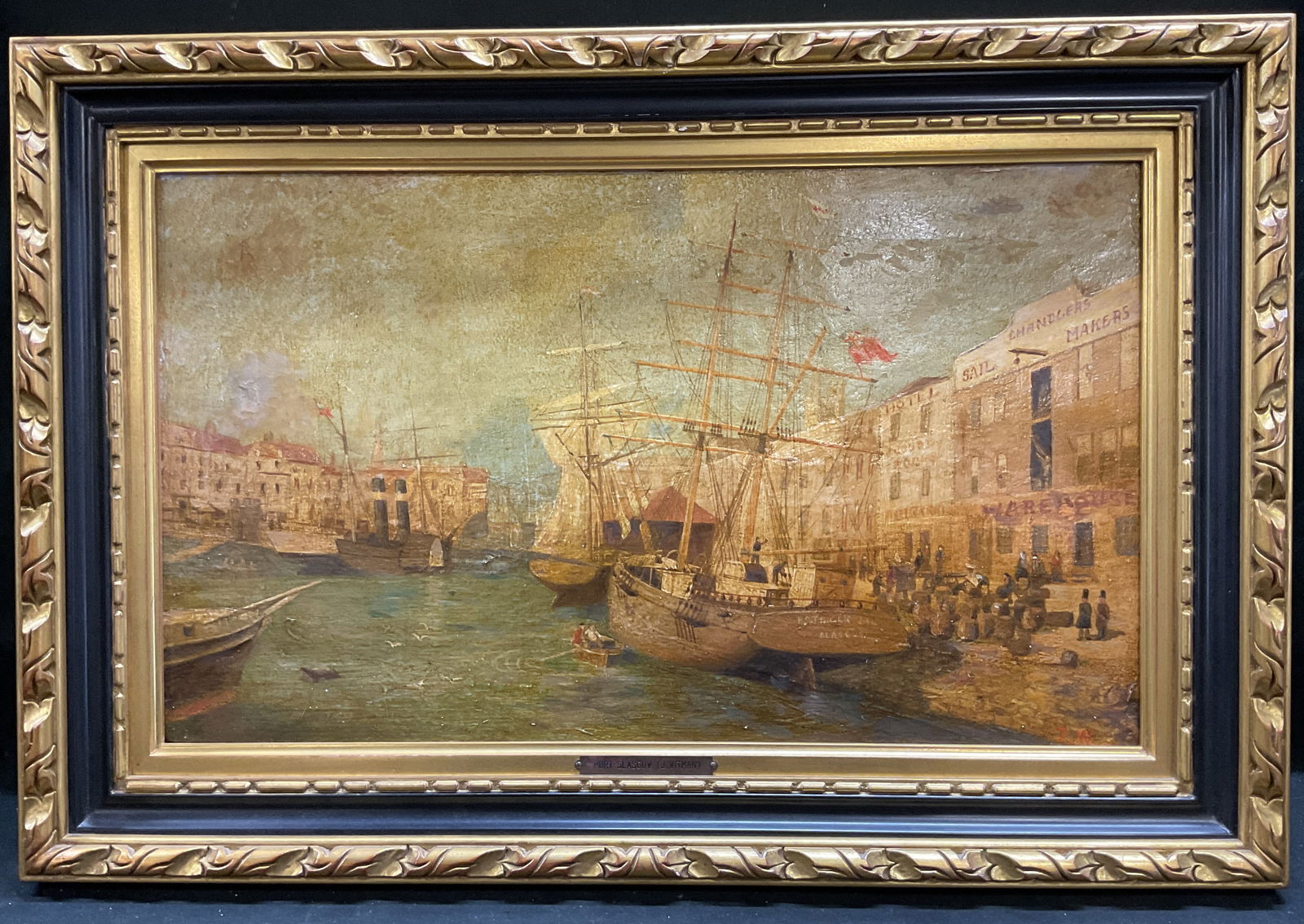 Attr J Witman Harbor Scene Oil Painting (1 of 7)