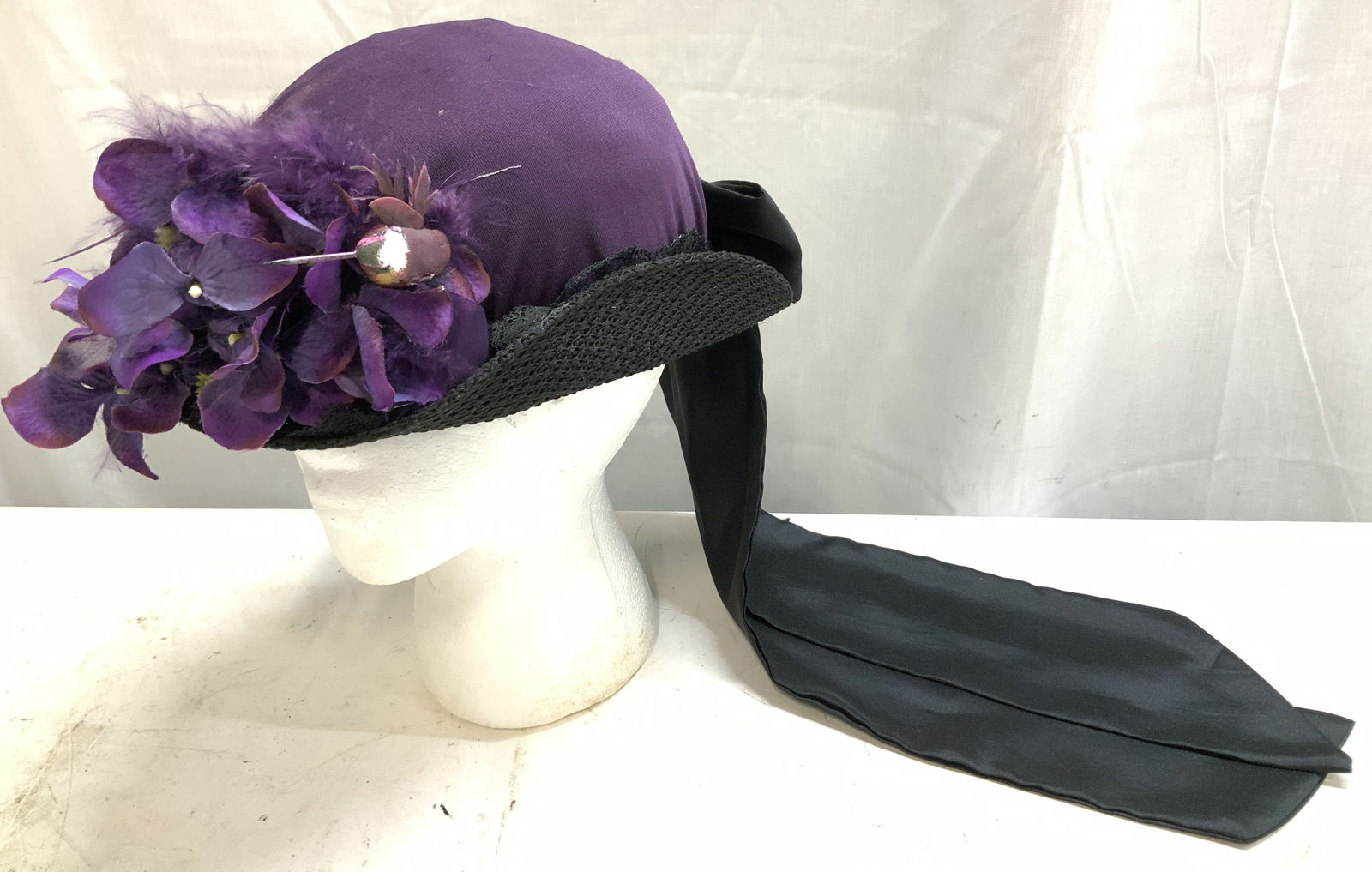 Vtg Elsie Massey Purple Evening Hat W Floral Trim (1 of 7)