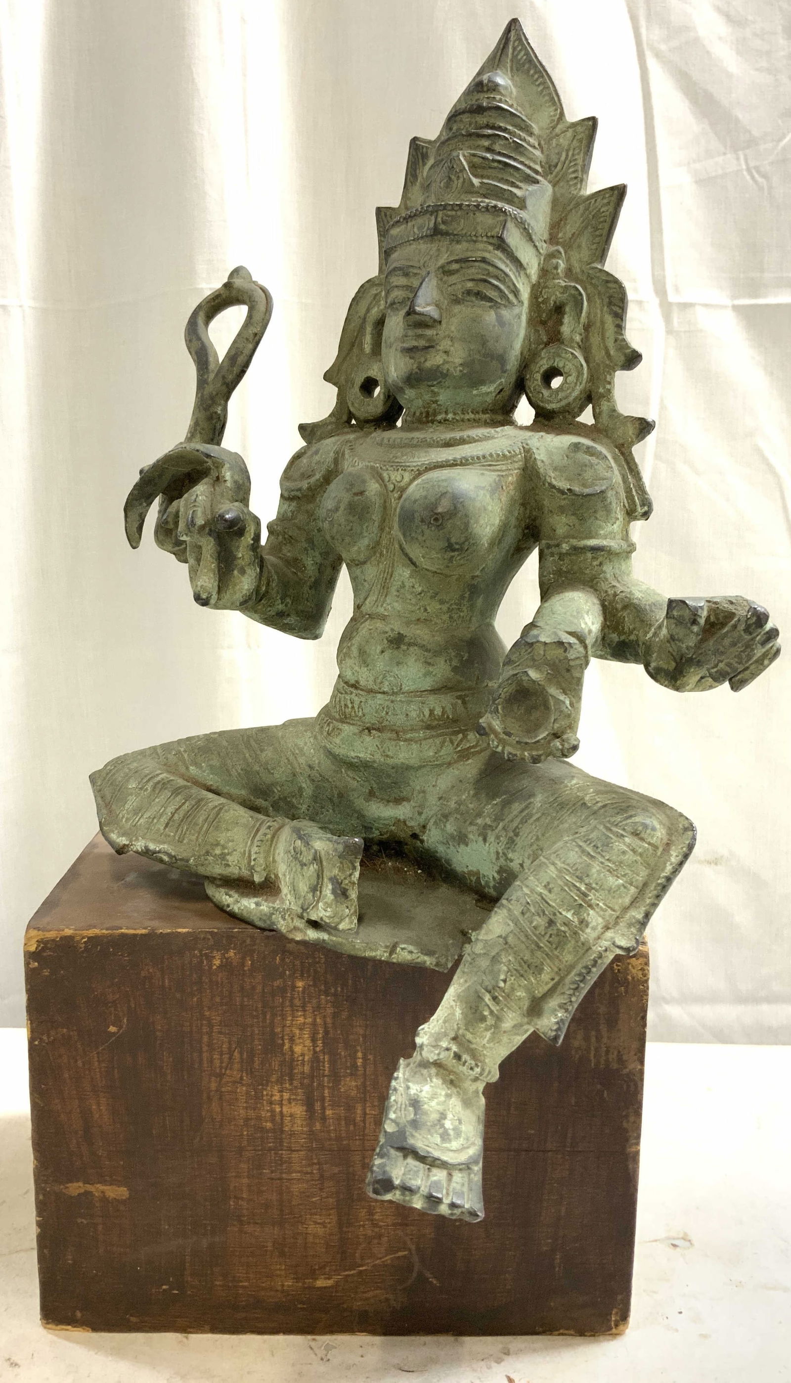 Antique Brnz Statue of Bhadrakali On Wood Base (1 of 10)
