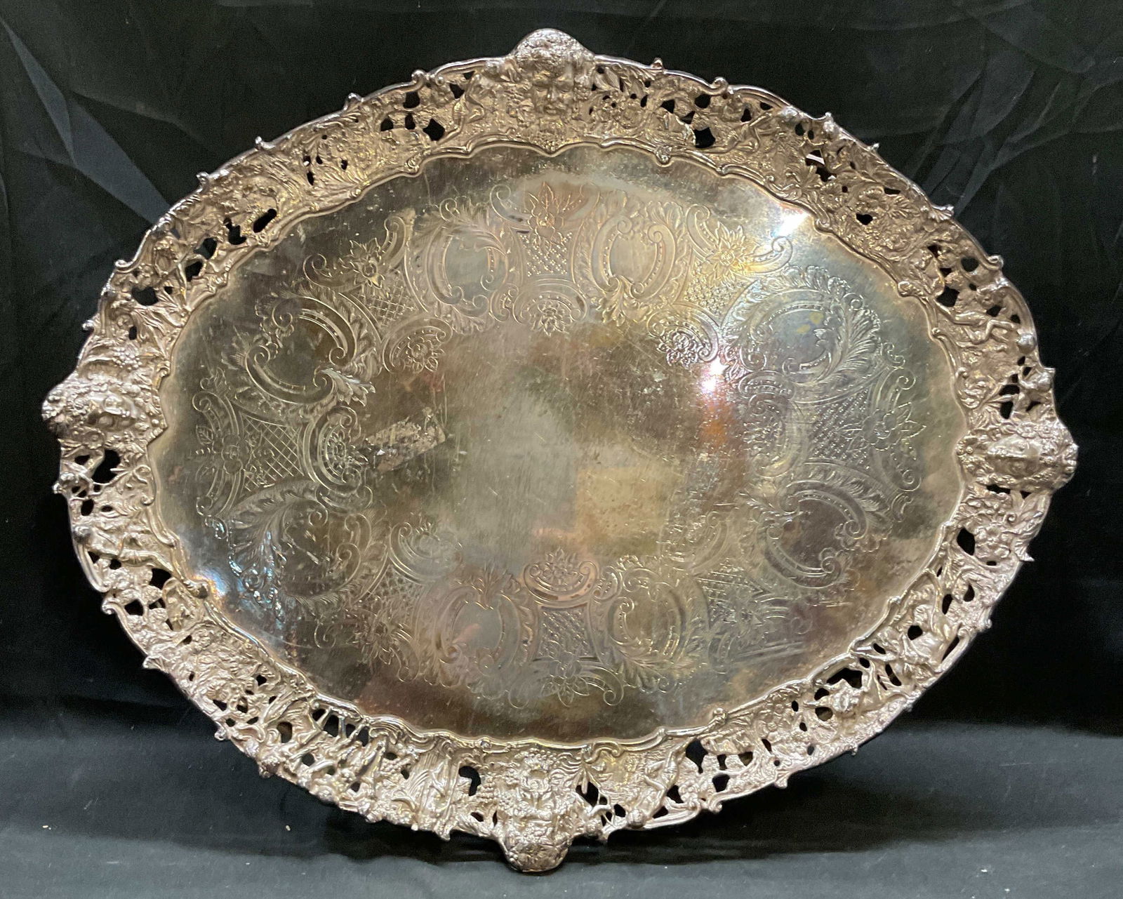 Vintage XL Silver Plated Footed Tray 25 In W (1 of 6)