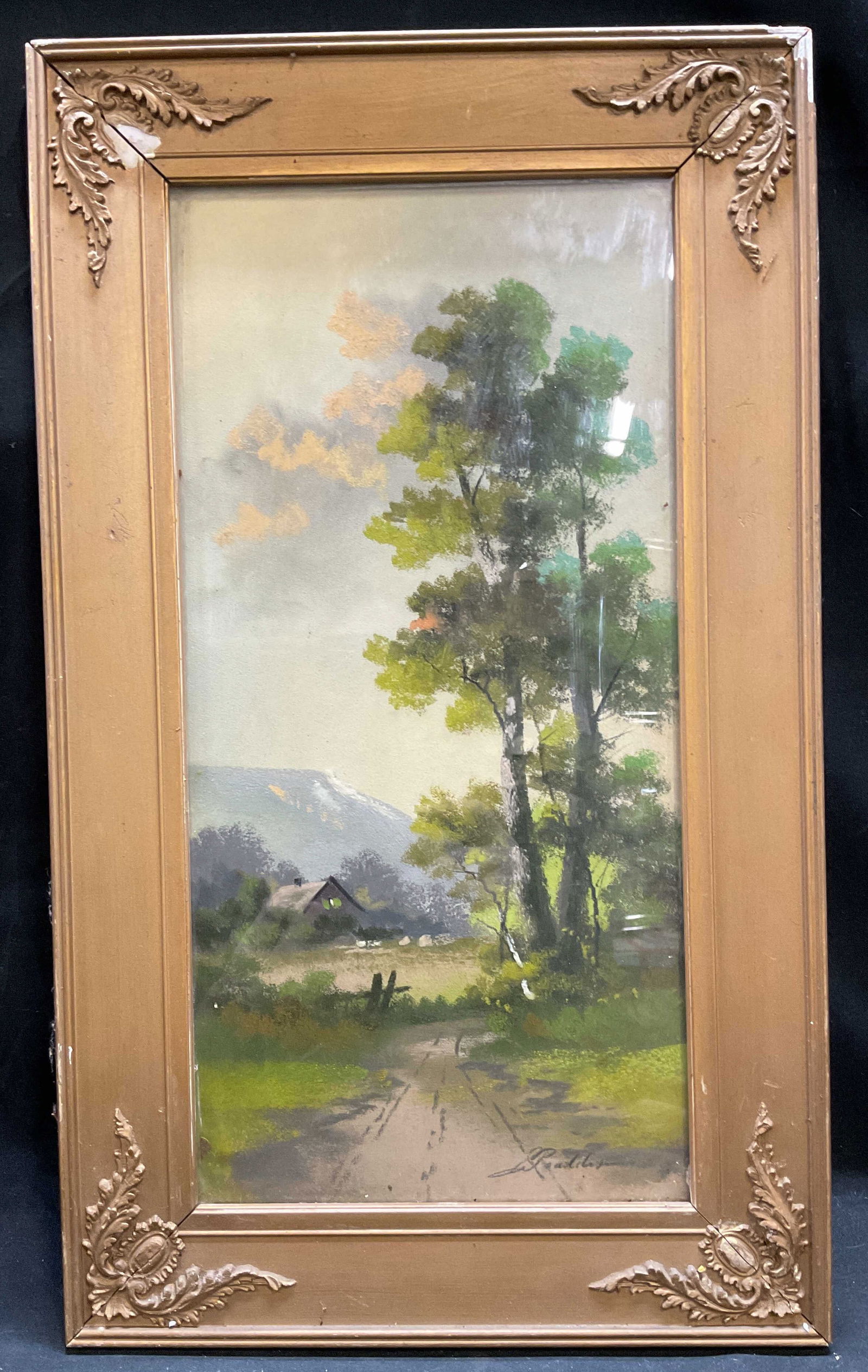 Framed Signed Pastoral Landscape Pastel Painting (1 of 6)
