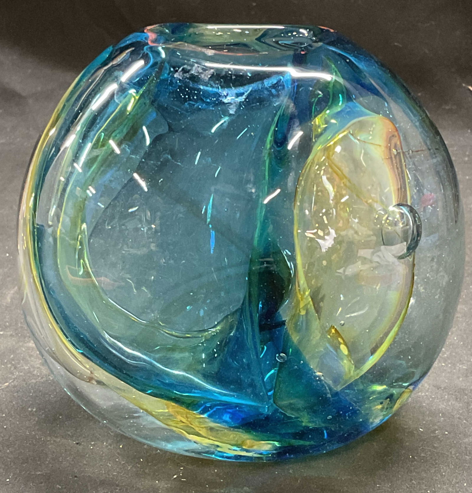 Signed Michael Rozell Blue Art Glass Vase (1 of 9)
