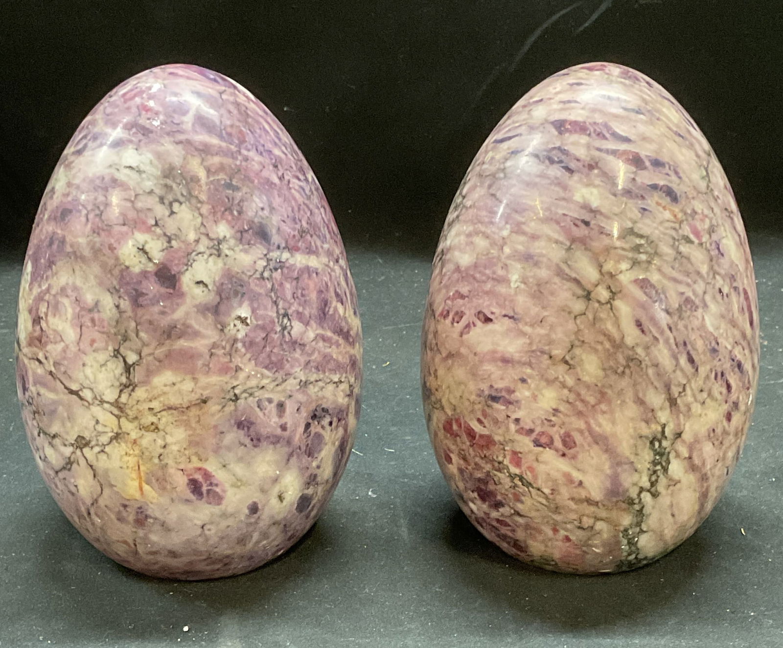 Pair Carved Purple Stone Decorative Eggs, Italy (1 of 6)