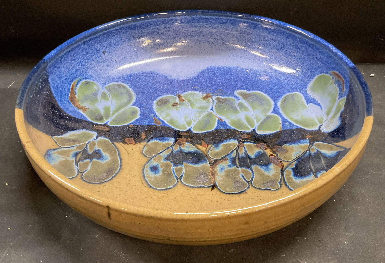 Signed Blue Salt Glaze Stoneware Bowl (1 of 6)