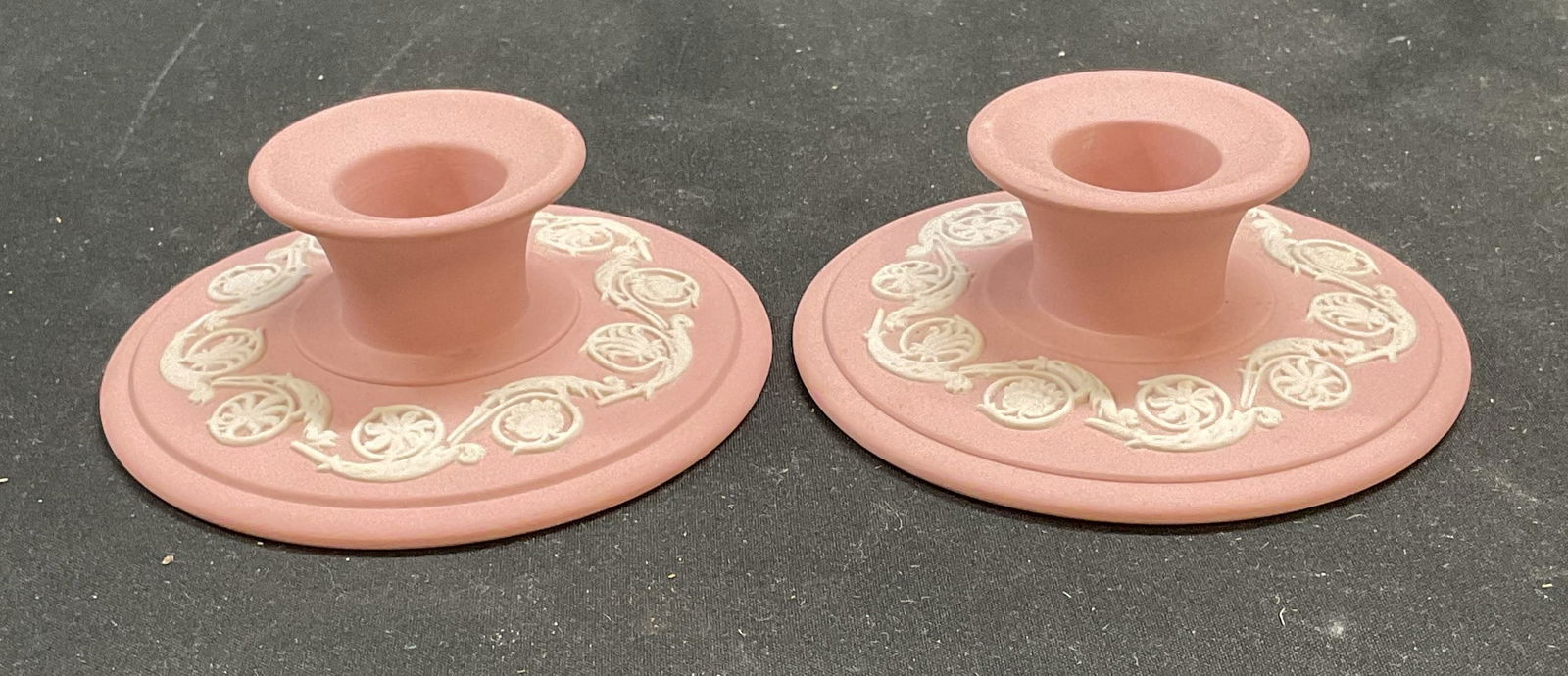 Pair Wedgwood Pink Jasperware Candle Holders (1 of 7)