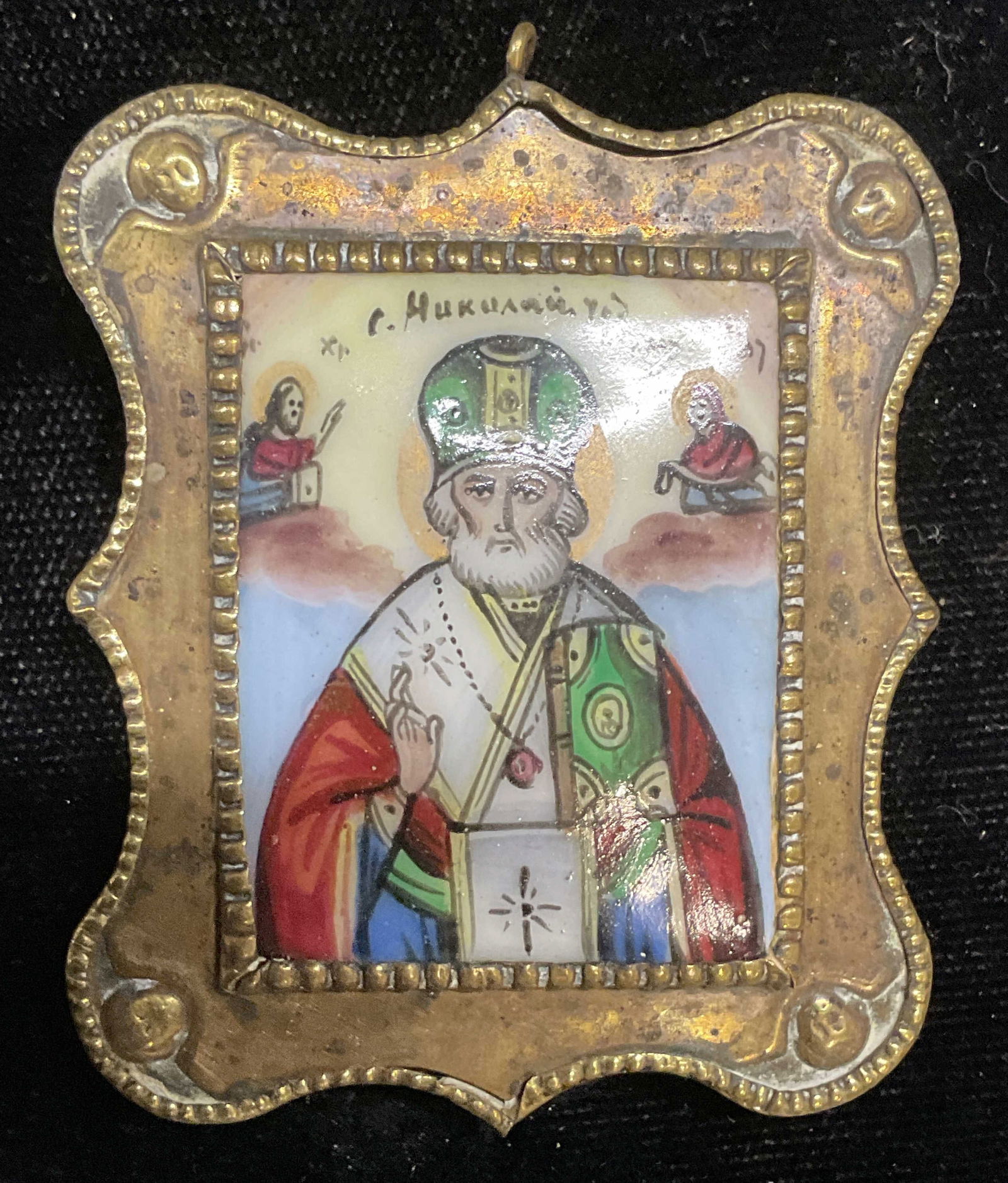 Vintage Brass Saint Nicholas Enamel Pendant (1 of 6)