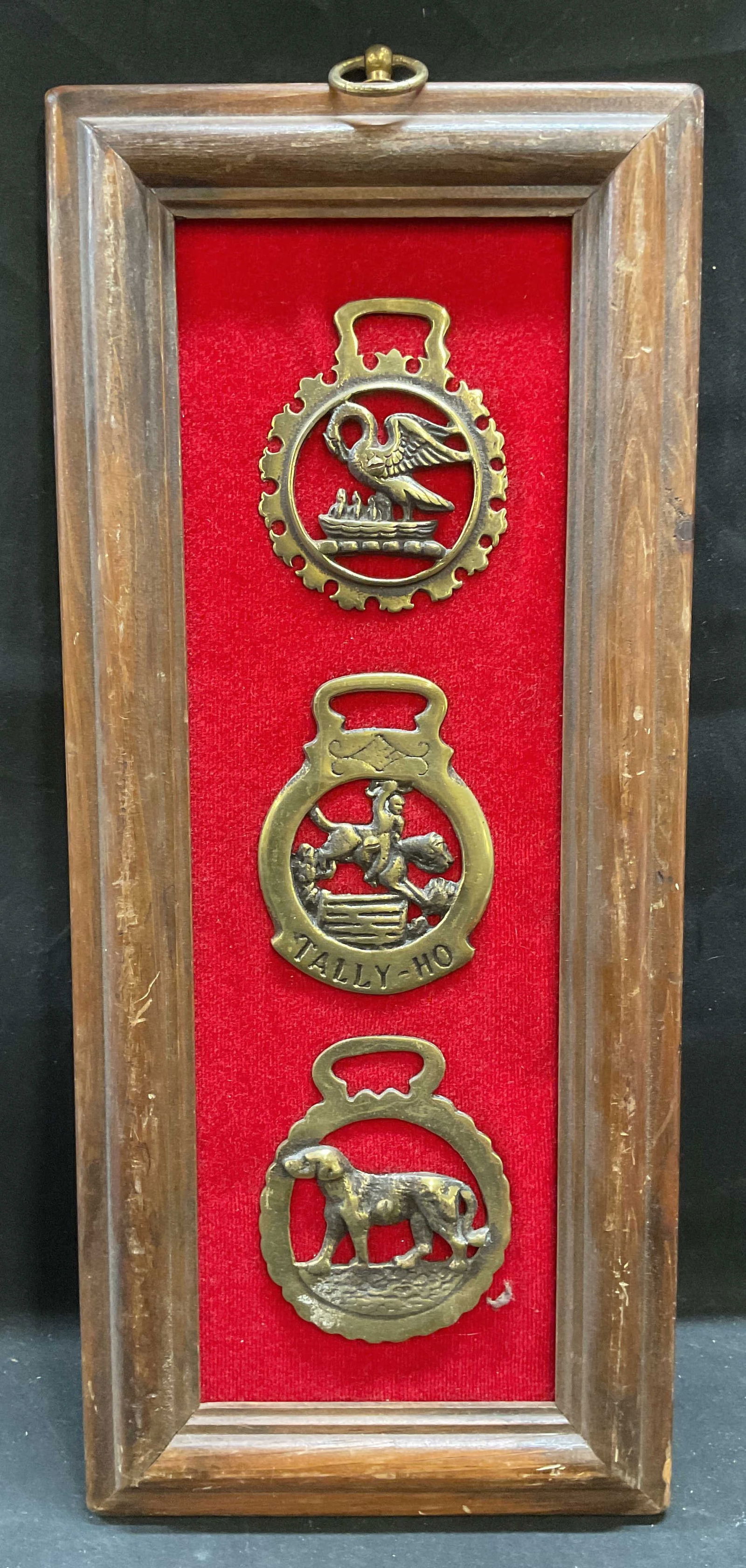 Framed Mounted 3 Brass Horse Medallions (1 of 6)