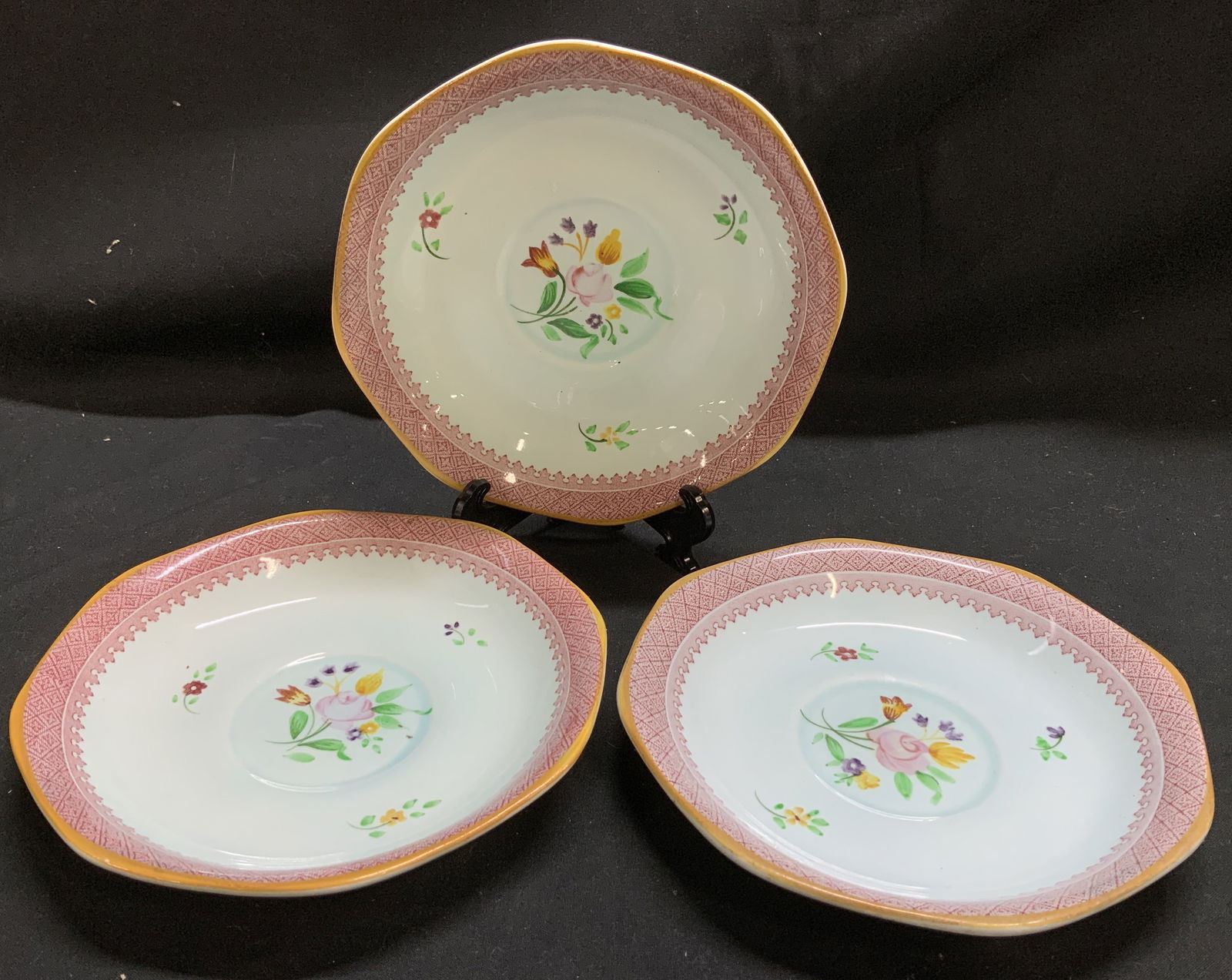 Lot 3 Adams Calyx Ware Floral Saucer Plates ENG (1 of 6)