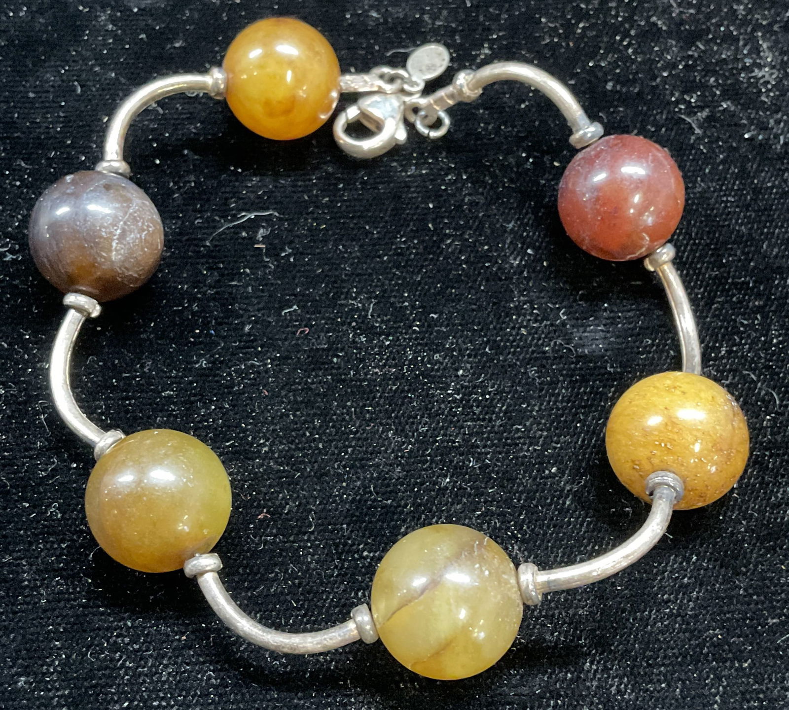 Signed C Sterling Silver Semiprecious Bracelet (1 of 6)