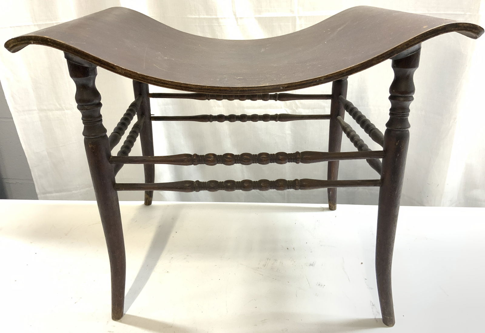 Atq Crocker Chair Co. Mahogany Curved Bench Stool (1 of 8)