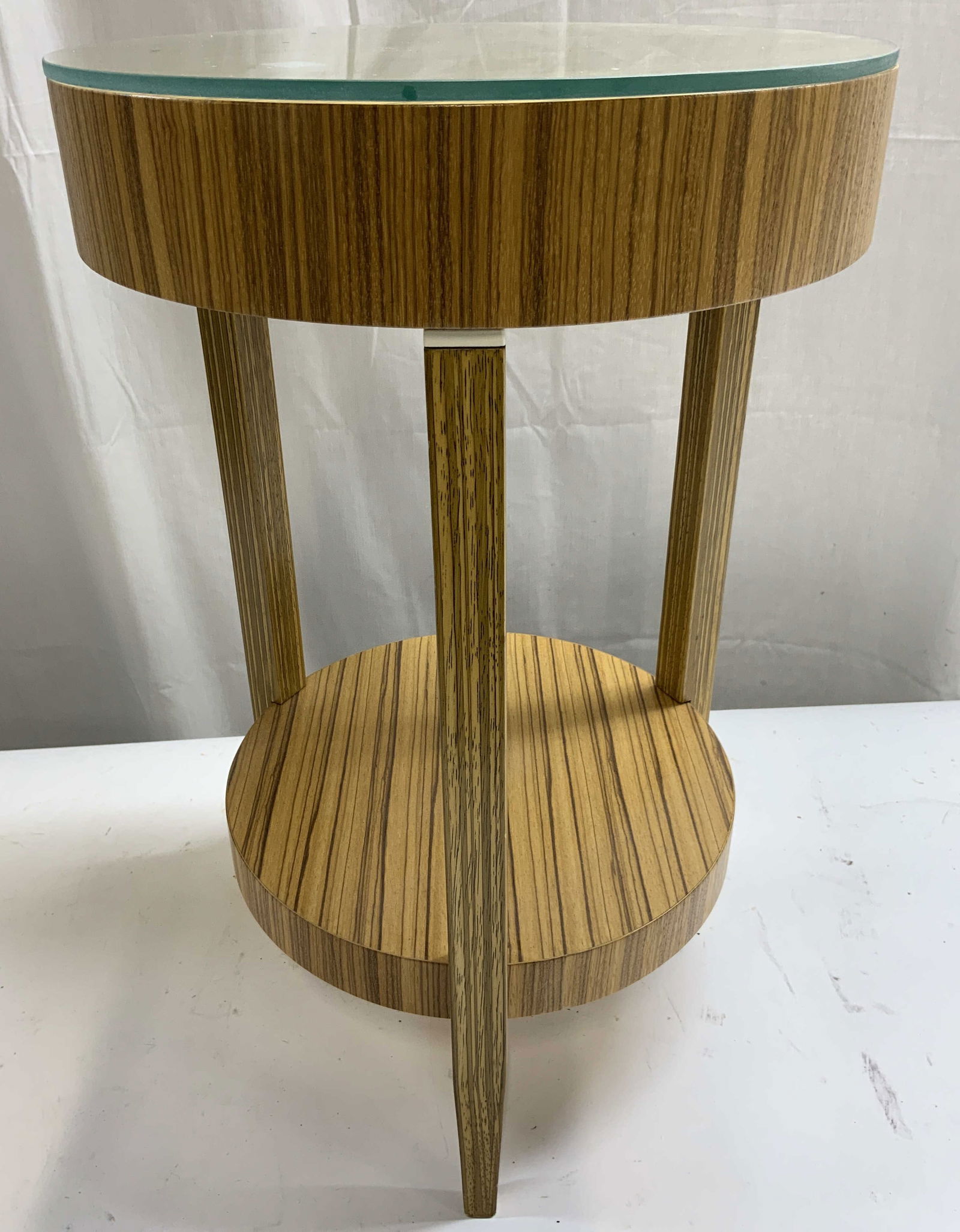MCM Repro Circular Wood Side Tbl w Glass Top (1 of 8)