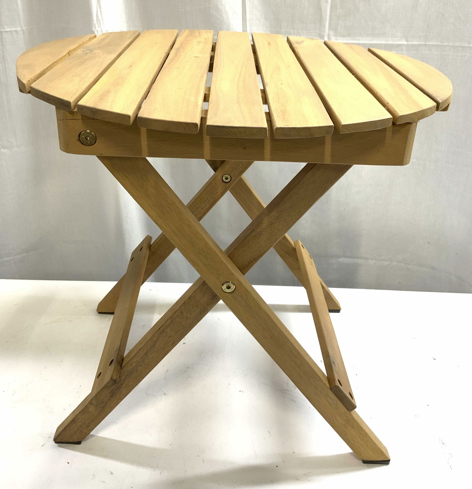 Tan Circular Form Wooden Folding Side Table (1 of 6)