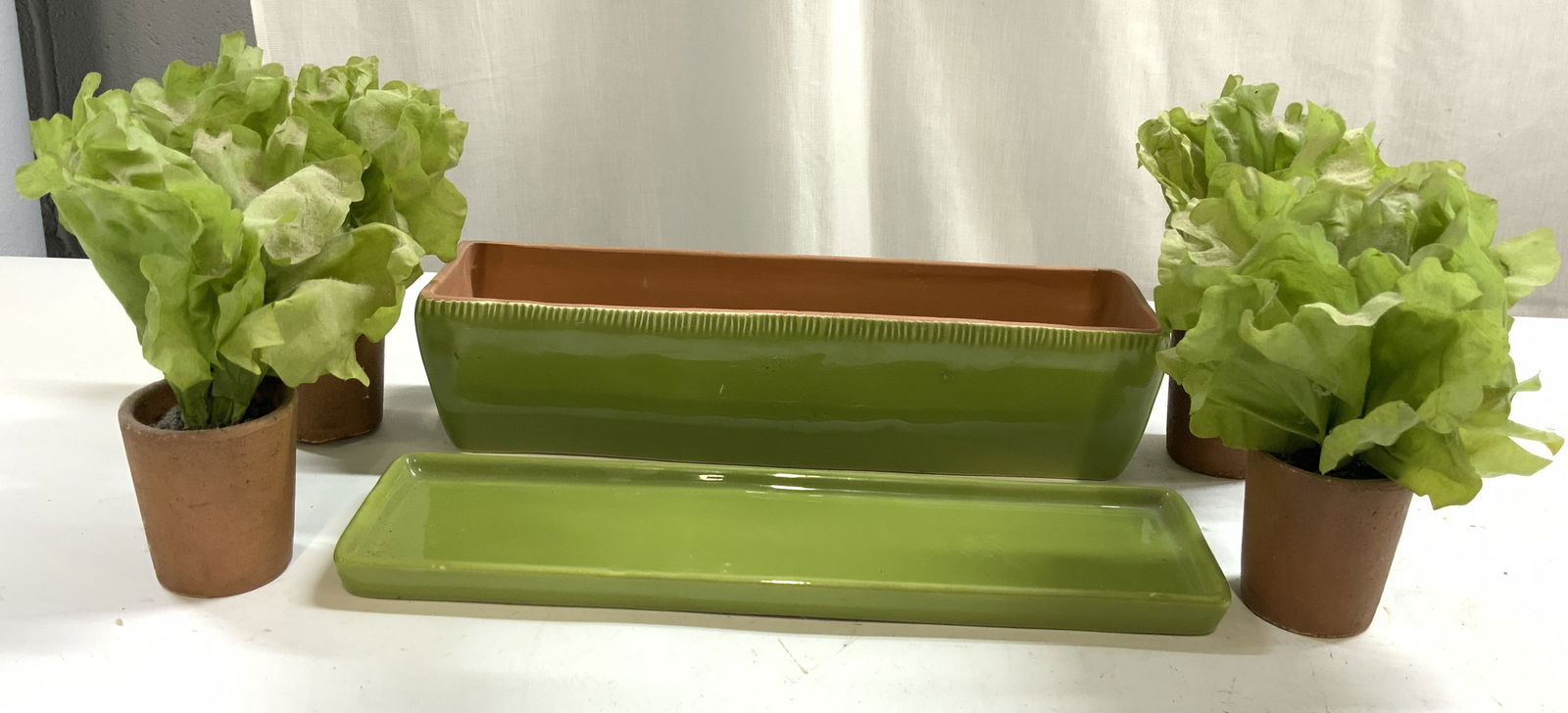 Faux Butterhead Lettuce In Ceramic Planters (1 of 6)