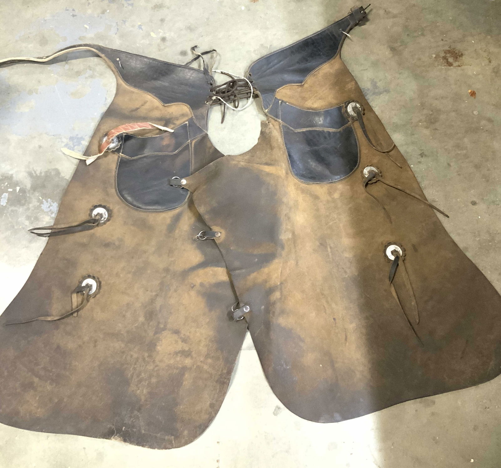 Vntg Leather Western Cowboy Chaps W Metal Conchos (1 of 8)