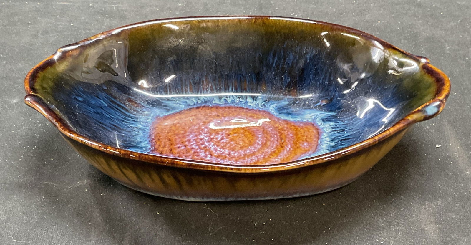 Signed Blue Brown Salt Glaze Ceramic Bowl (1 of 6)