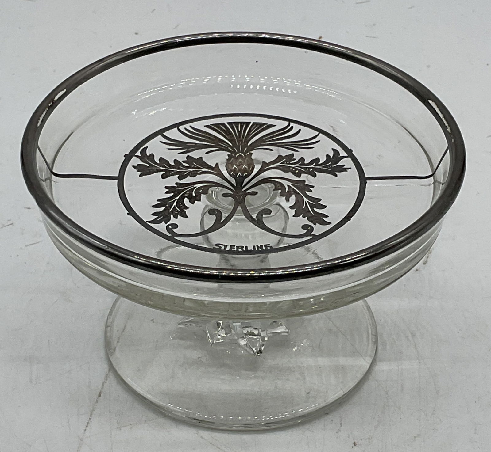 Vtg Sterling Silver Overlay Glass Footed Compote (1 of 6)