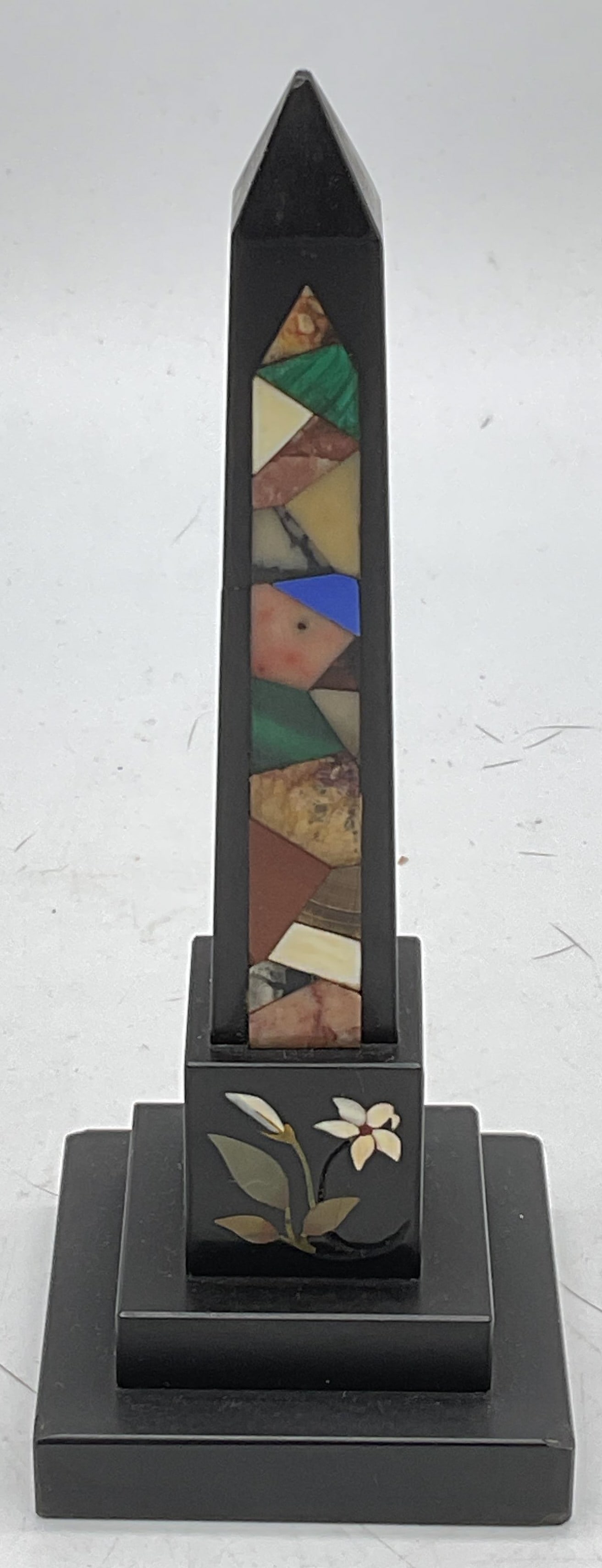 Carved Black Inlaid Semiprecious Stone Obelisk (1 of 6)