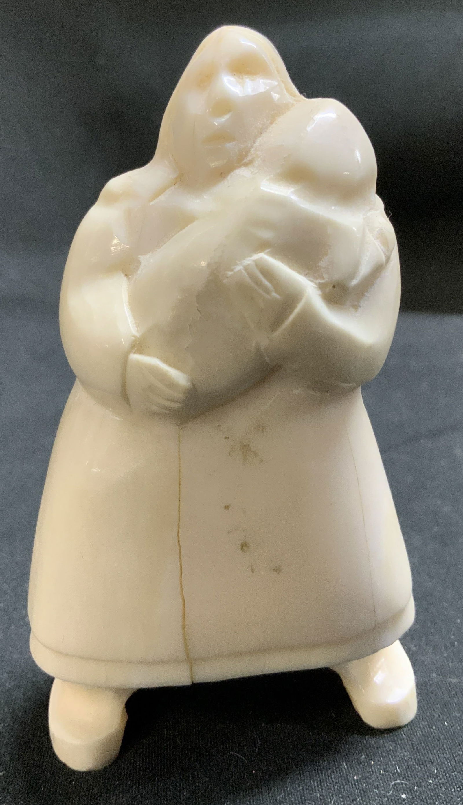 Hand Carved Woman W Baby Resin Figurine: Figurine appears to be resin material. Depicts a woman figure holding an infant. Has hand-carved facial & body details. No visible signature or markings. Surface wear consistent to age, use & exposure
