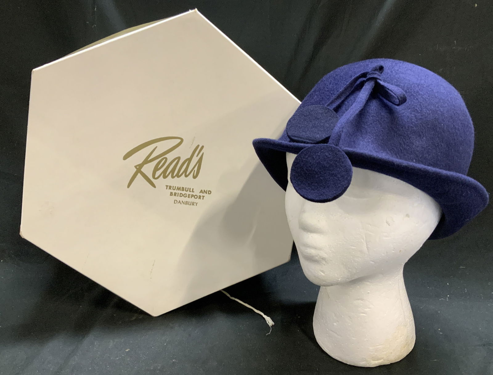 Vntg Navy Union Made Wool Cloche Hat W Box (1 of 8)